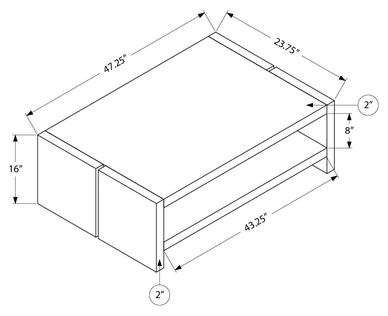 TABLE DE SALON - 48"L / CHENE NATUREL / ETAGERE INFERIEURE – I 2886