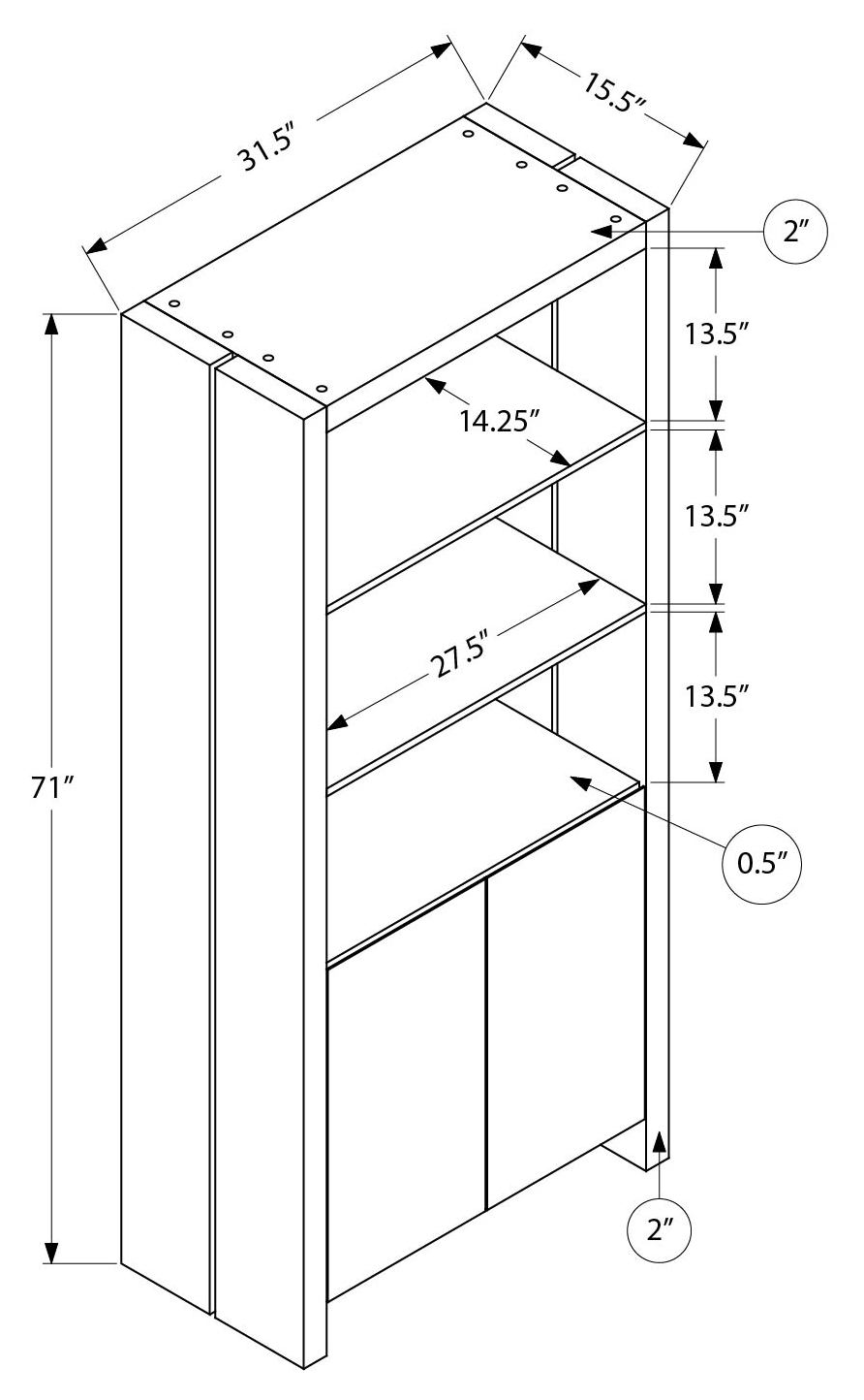 ETAGERE - 72"H / ASPECT CHENE NATUREL AVEC 2 PORTES – I 2888