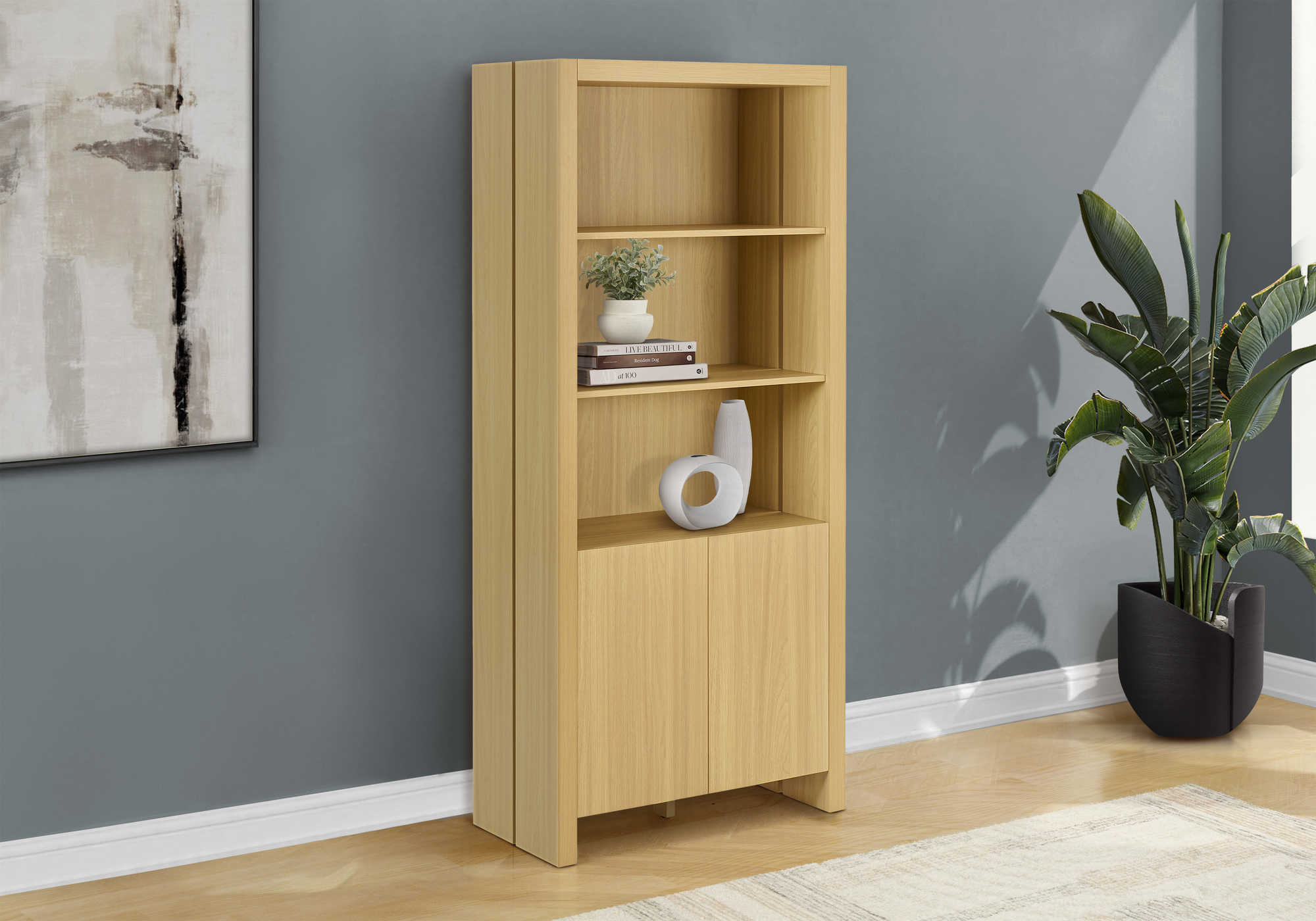 ETAGERE - 72"H / ASPECT CHENE NATUREL AVEC 2 PORTES – I 2888
