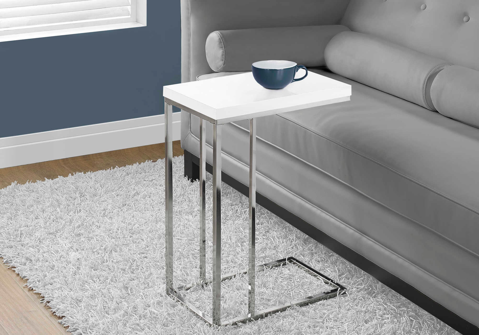 TABLE DE CHEVET - BLANC LUSTRE / METAL CHROME – I 3008.