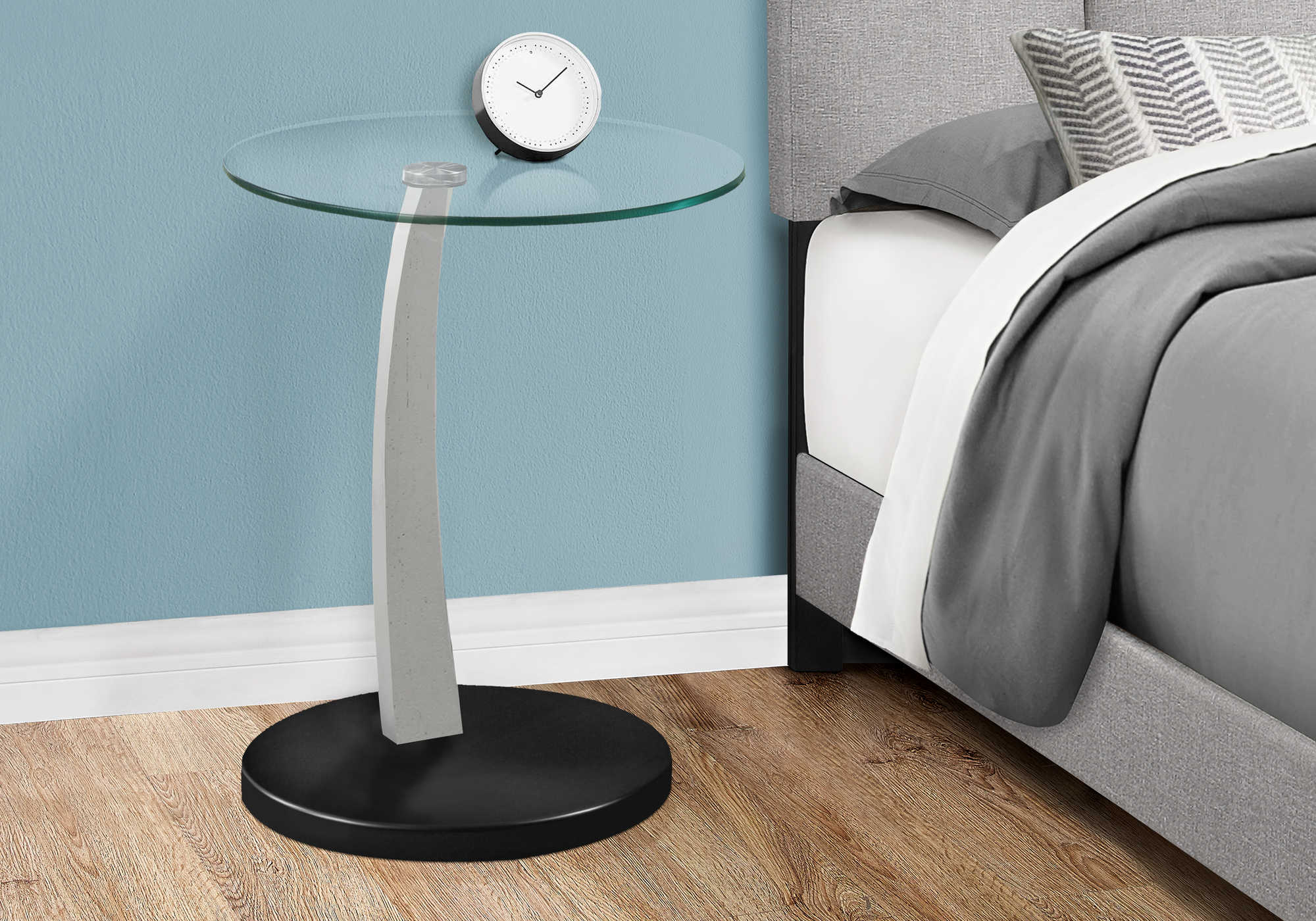 Image of nightstand - black / silver bentwood w/ tempered glass i 3009.