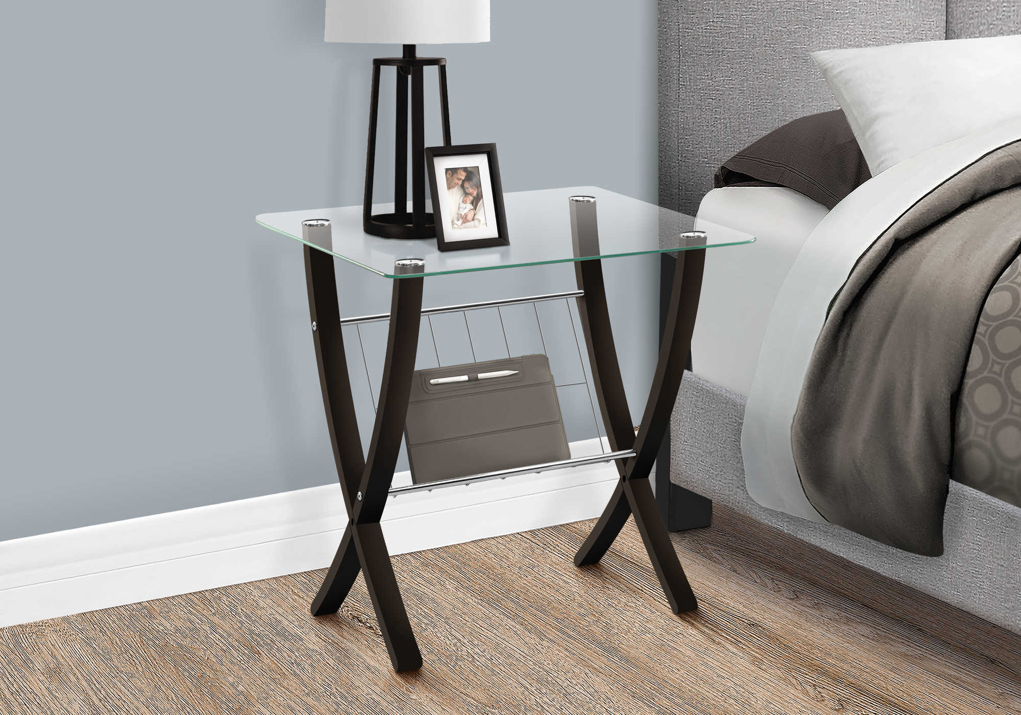 Image of nightstand - espresso bentwood with tempered glass i 3021.