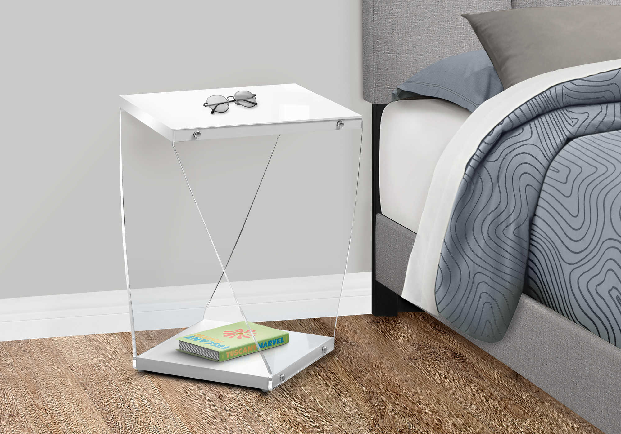 Image of nightstand - 22"h / glossy white / clear acrylic i 3033.
