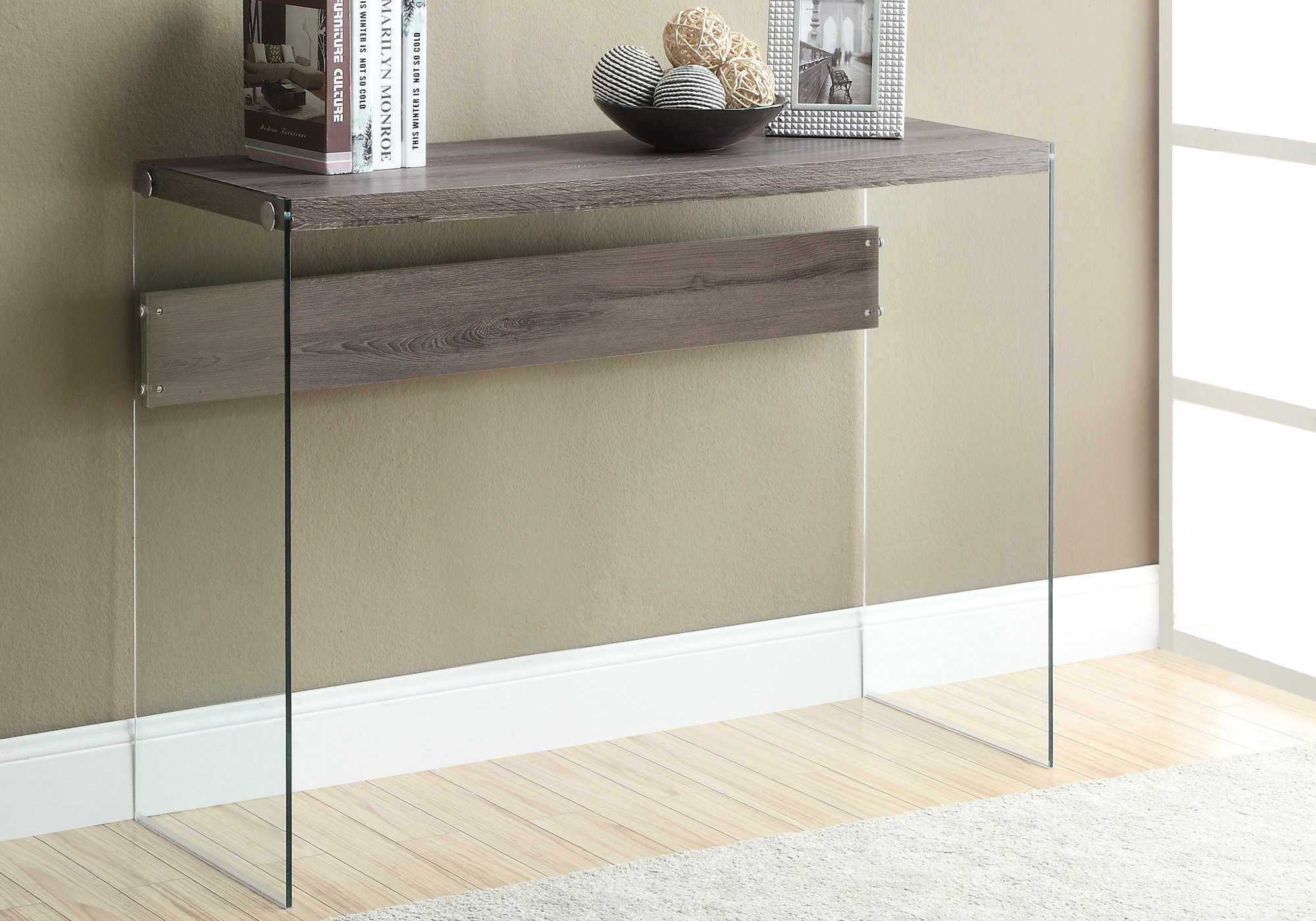 TABLE D'APPOINT - 44"L / TAUPE FONCE / VERRE TREMPE – I 3055.