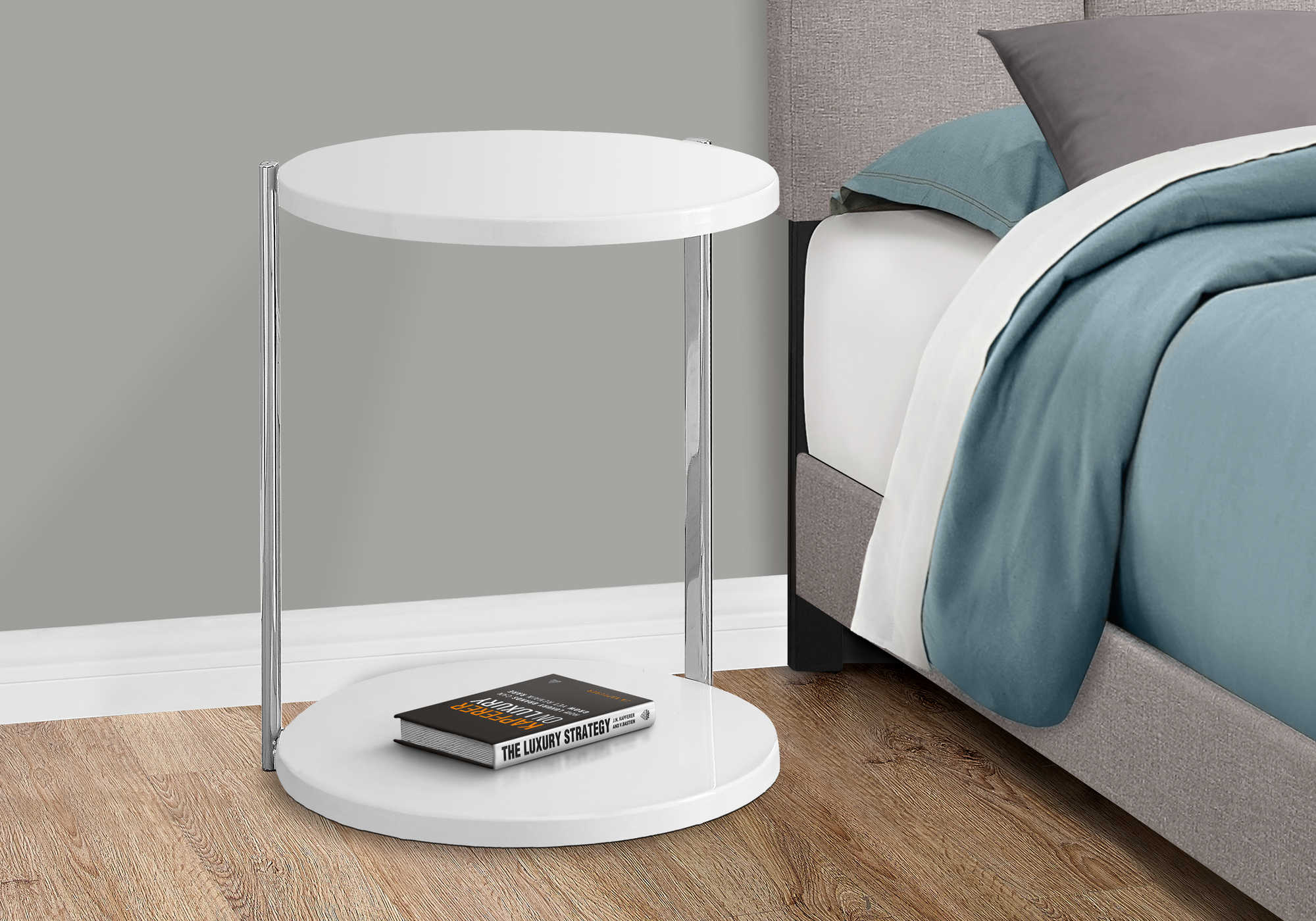 Image of nightstand - glossy white / chrome metal i 3056.