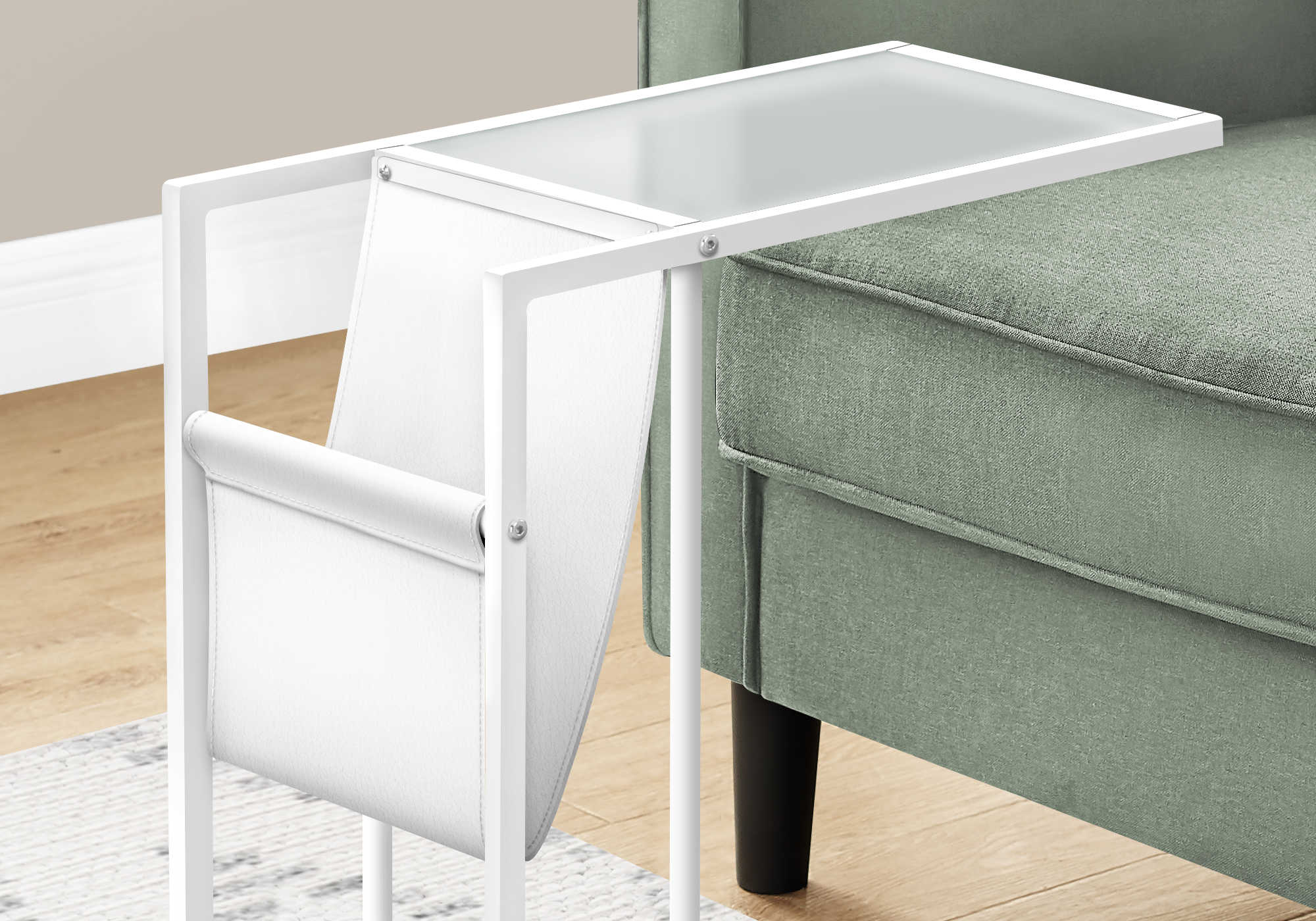 TABLE DE CHEVET - BLANC / METAL BLANC ET SUPPORT MAGAZINE – I 3067.