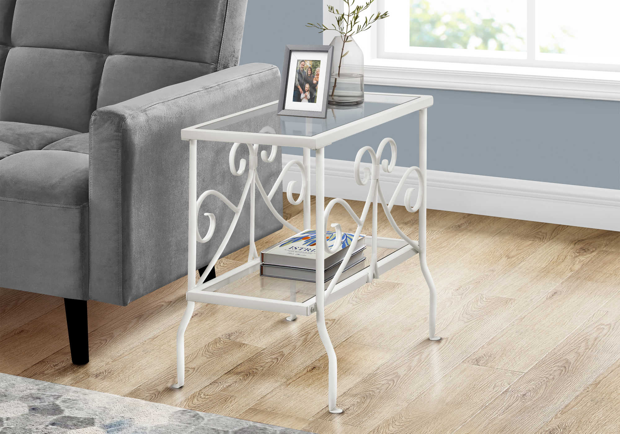 TABLE D'APPOINT - METAL BLANC AVEC VERRE TREMPE – I 3105