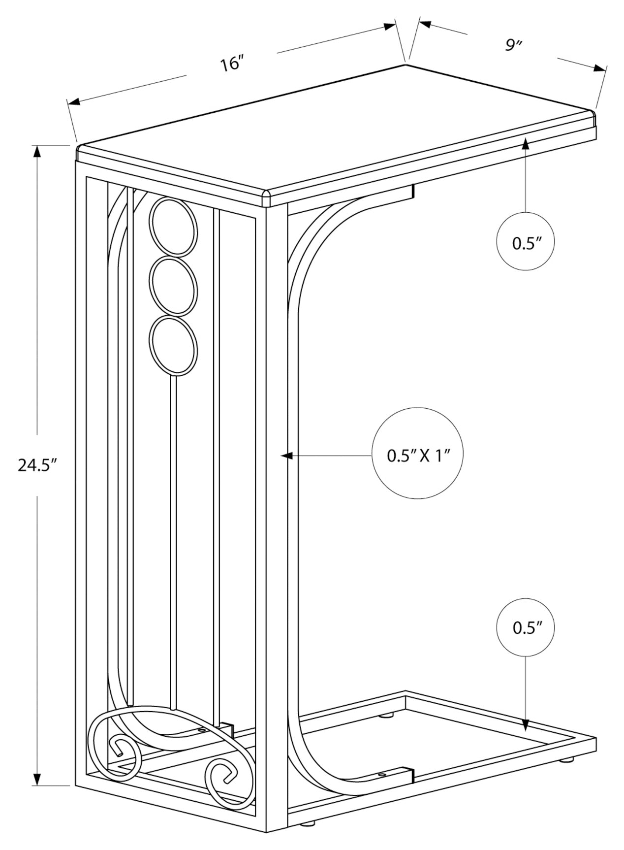 TABLE DE CHEVET - DESSUS NOIR / METAL ARGENTE – I 3137.