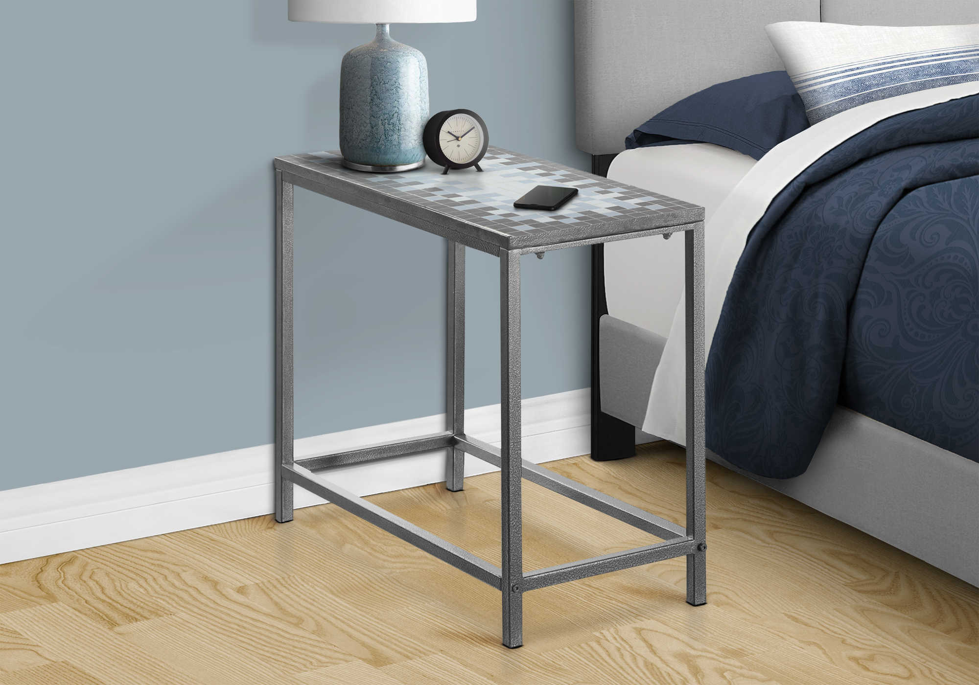 TABLE D'APPOINT - GRIS / DESSUS TUILE BLEU / ARGENT – I 3143