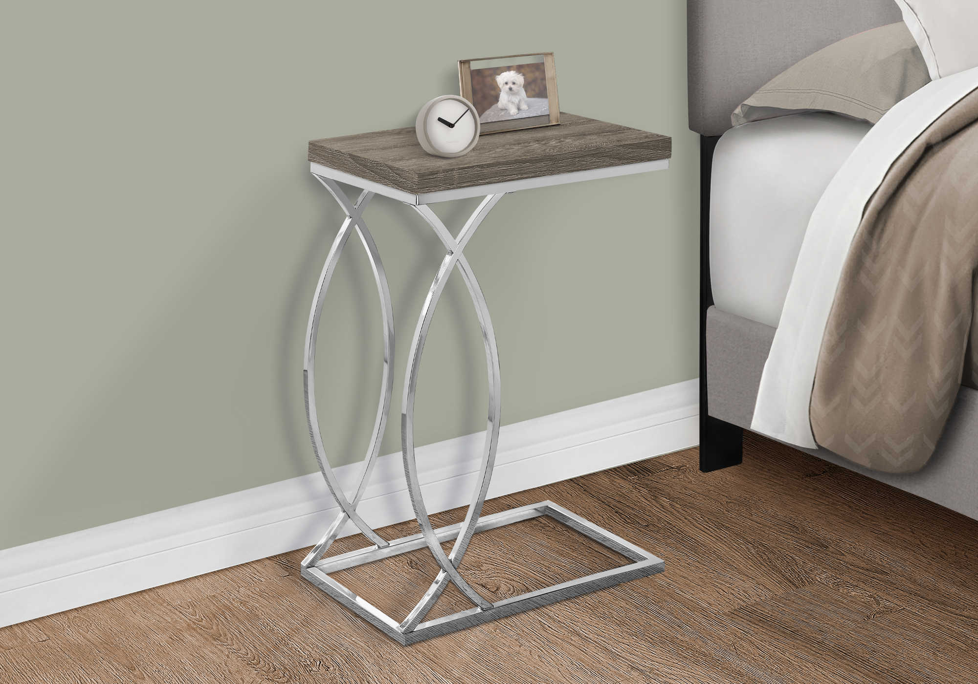 Image of nightstand - dark taupe with chrome metal i 3186.