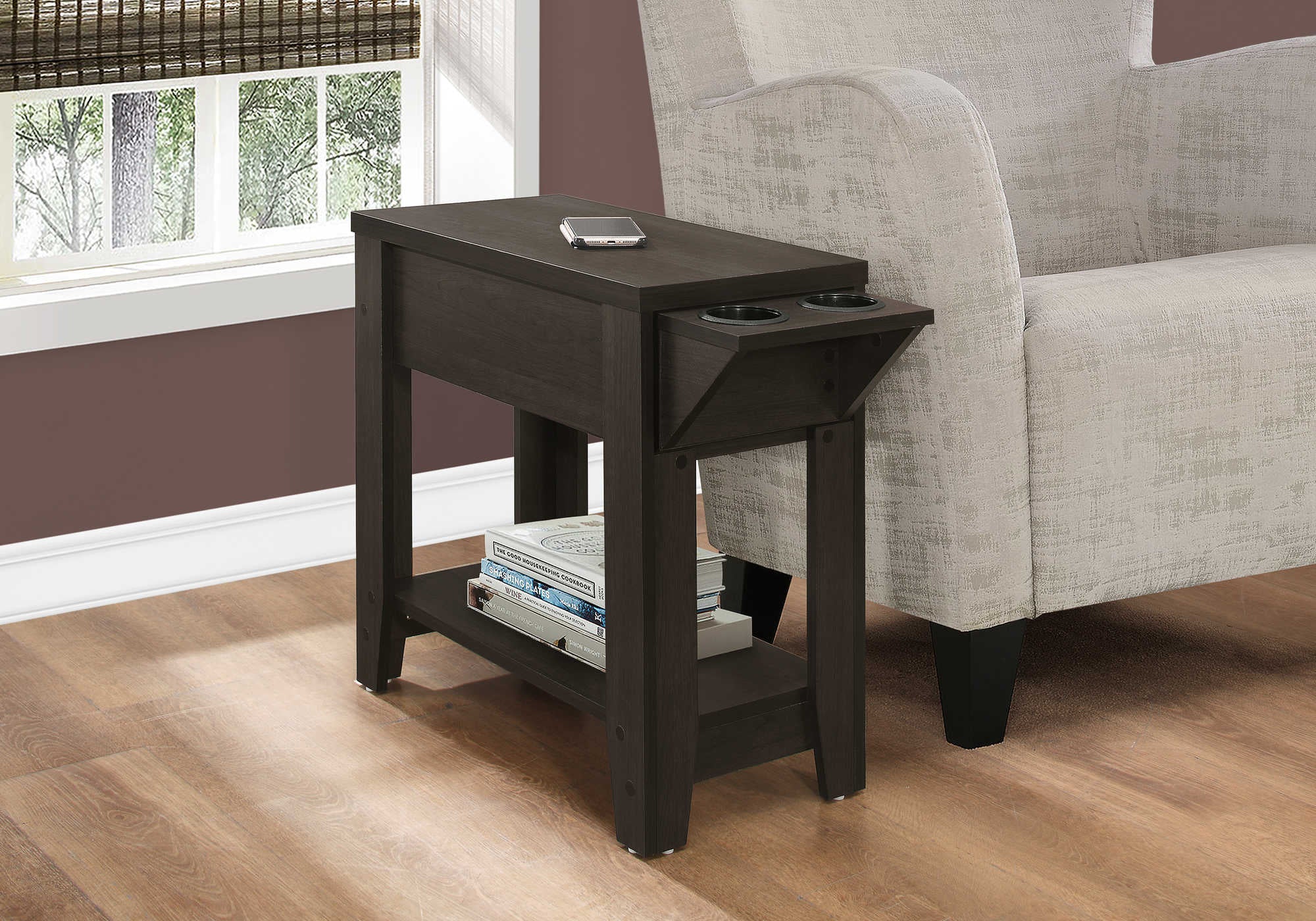 TABLE DE CHEVET - 23"H / ESPRESSO AVEC SUPPORT A VERRE – I 3197.