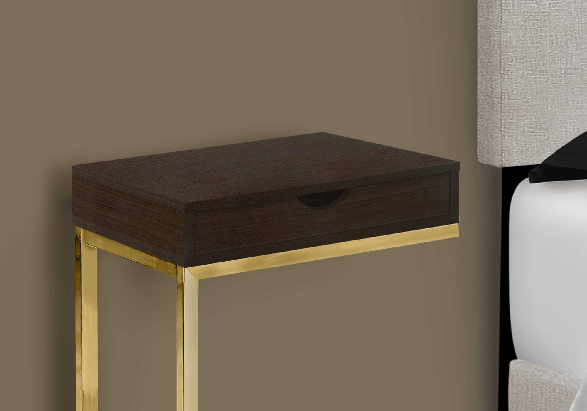 TABLE DE CHEVET - METAL OR / ESPRESSO ET TIROIR – I 3236.