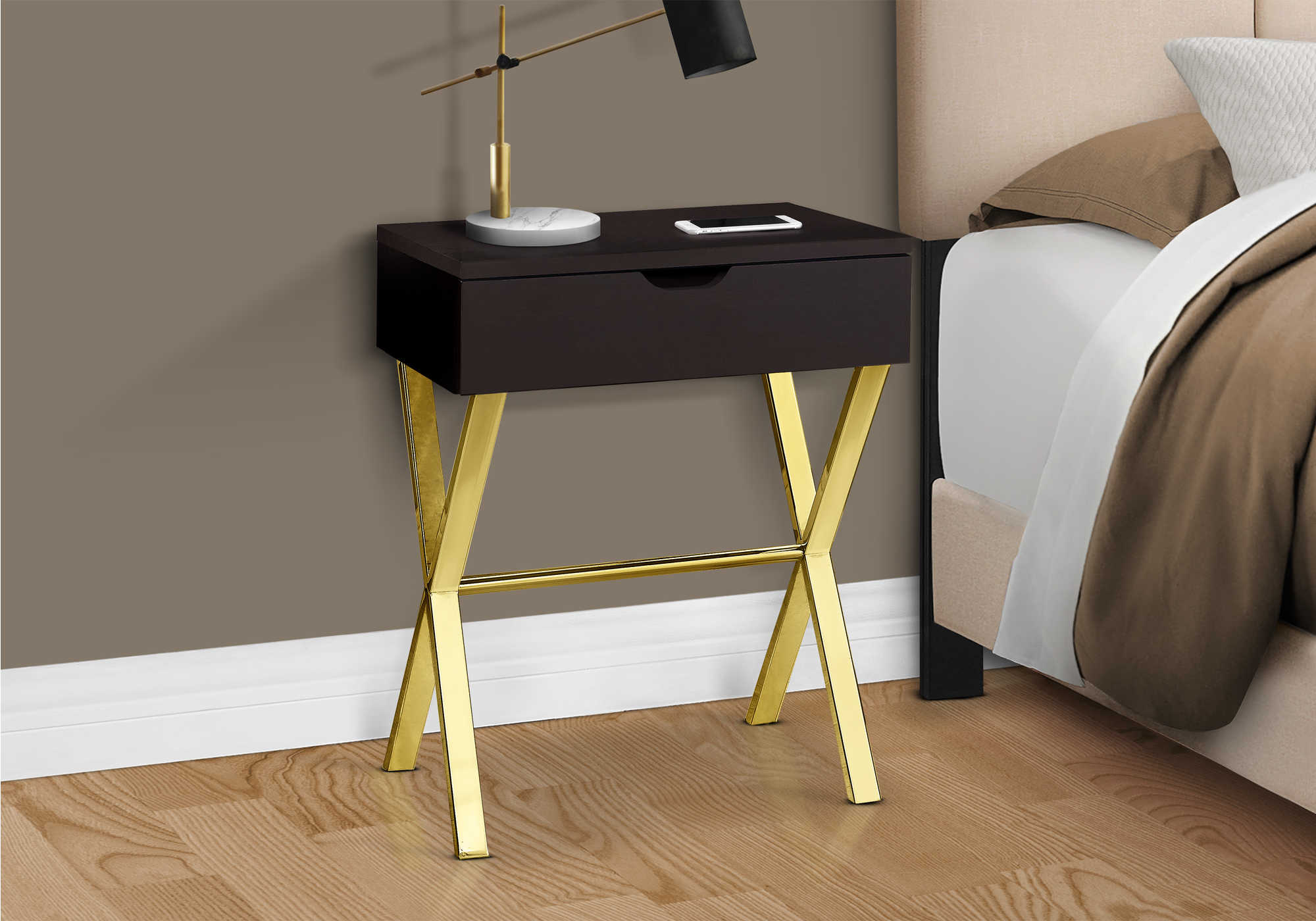 Image of nightstand - 24"h / espresso / gold metal i 3261.