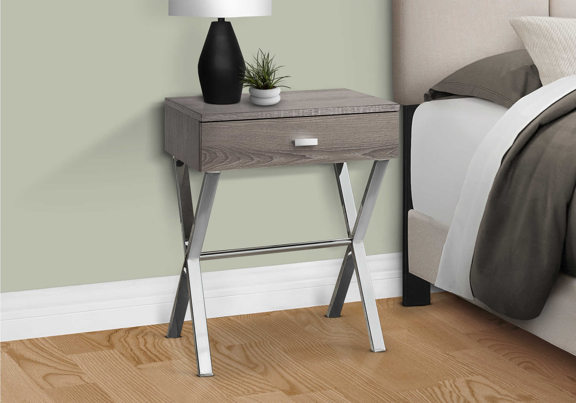 TABLE DE CHEVET - 24"H / TAUPE FONCE / METAL CHROME – I 3263.