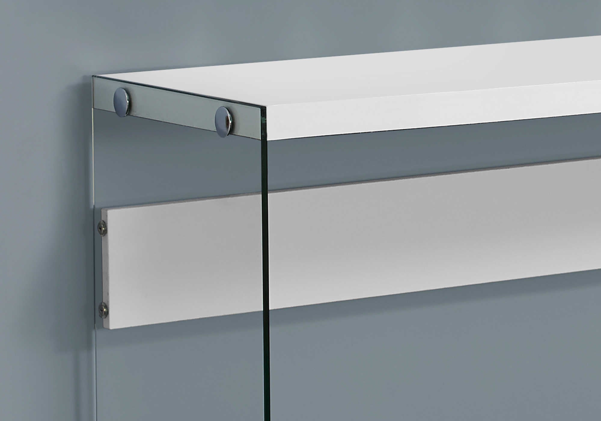 TABLE D'APPOINT - 44"L / BLANC LUSTRE / VERRE TREMPE – I 3288.