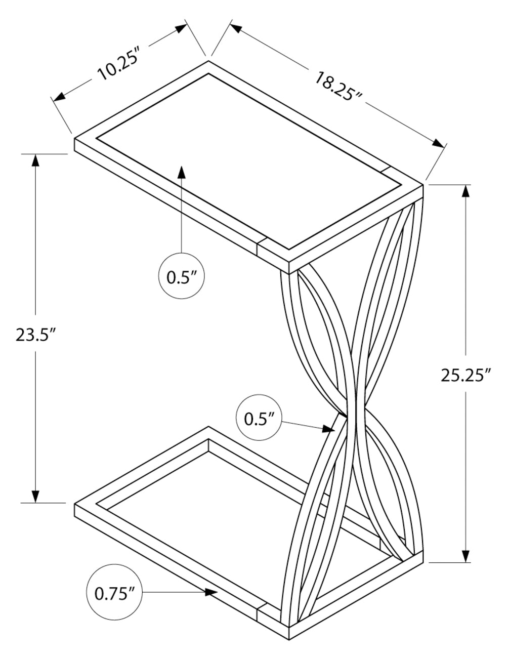 TABLE DE CHEVET - 25"H / FAUSSE PIERRE GRISE / METAL NOIR – I 3305.