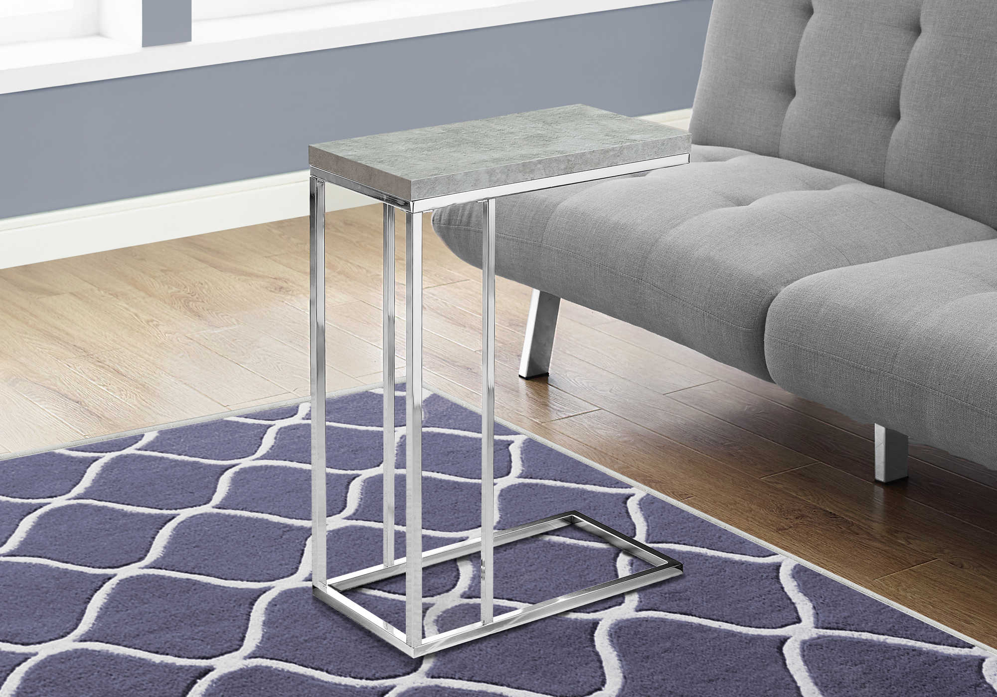 TABLE DE CHEVET - GRIS CIMENTE ET METAL CHROME – I 3372.