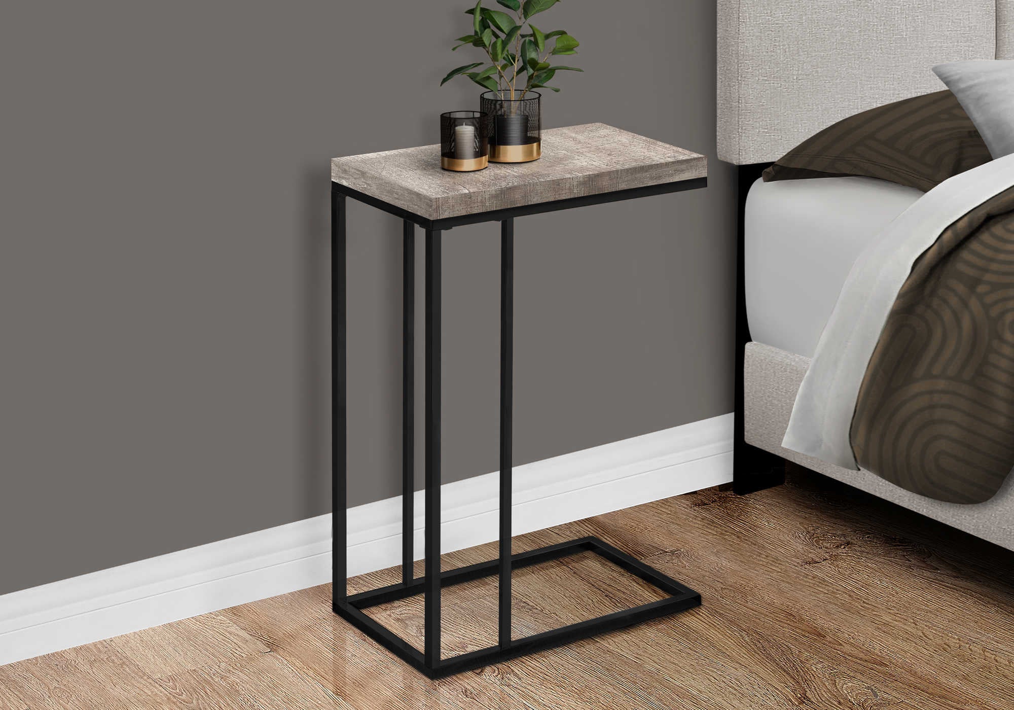 Image of nightstand - taupe reclaimed wood-look / black metal i 3405.