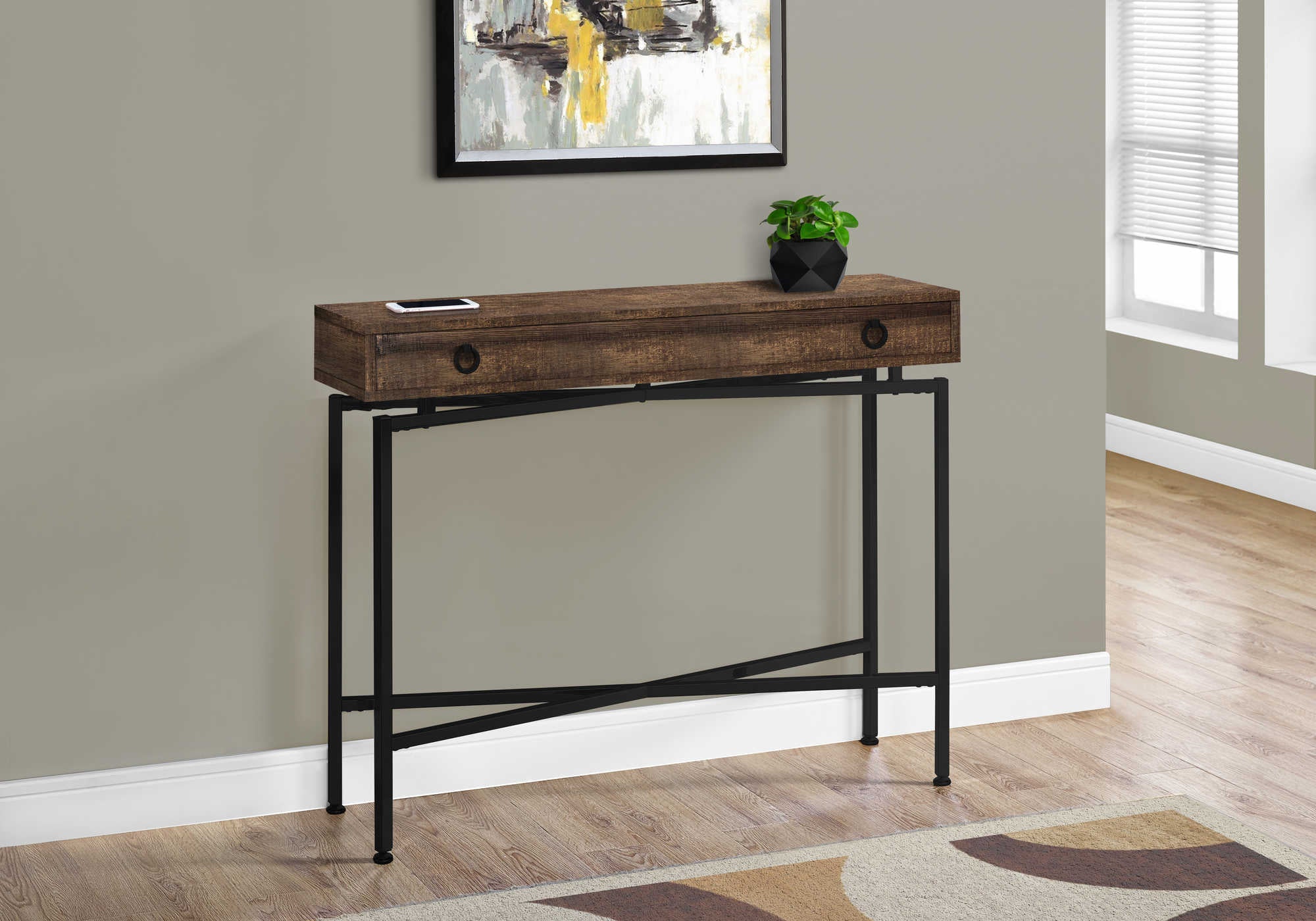 TABLE D'APPOINT - 42"L / FAUX BOIS BRUN / CONSOLE NOIR – I 3453.