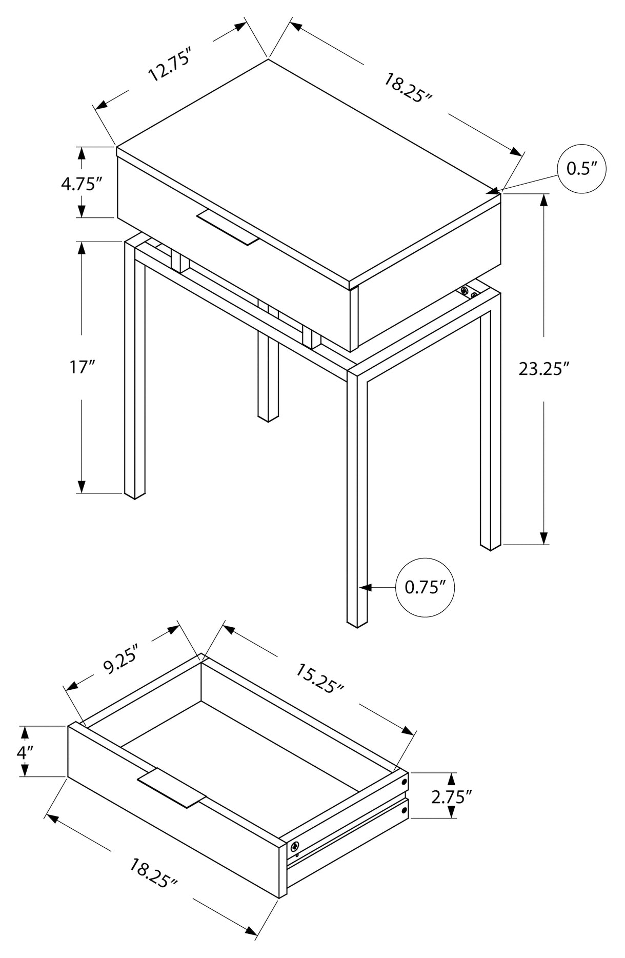 TABLE DE CHEVET - 24"H / MARBRE BEIGE / METAL OR – I 3463.