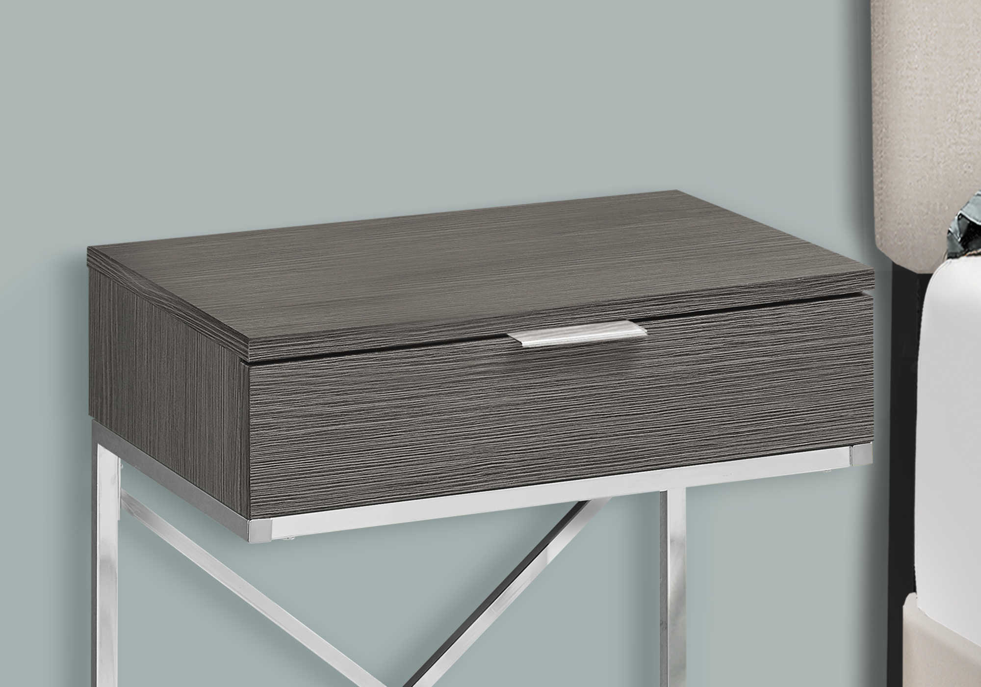 TABLE DE CHEVET - 24"H / GRIS / METAL CHROME – I 3474.