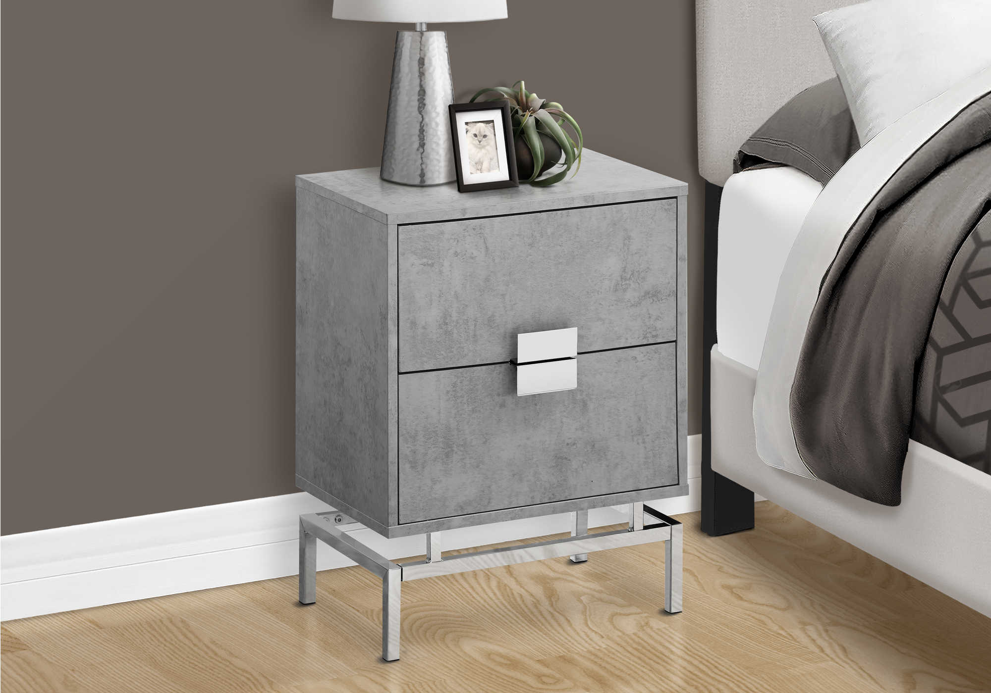 Image of nightstand - 24"h / grey cement / chrome metal i 3491.