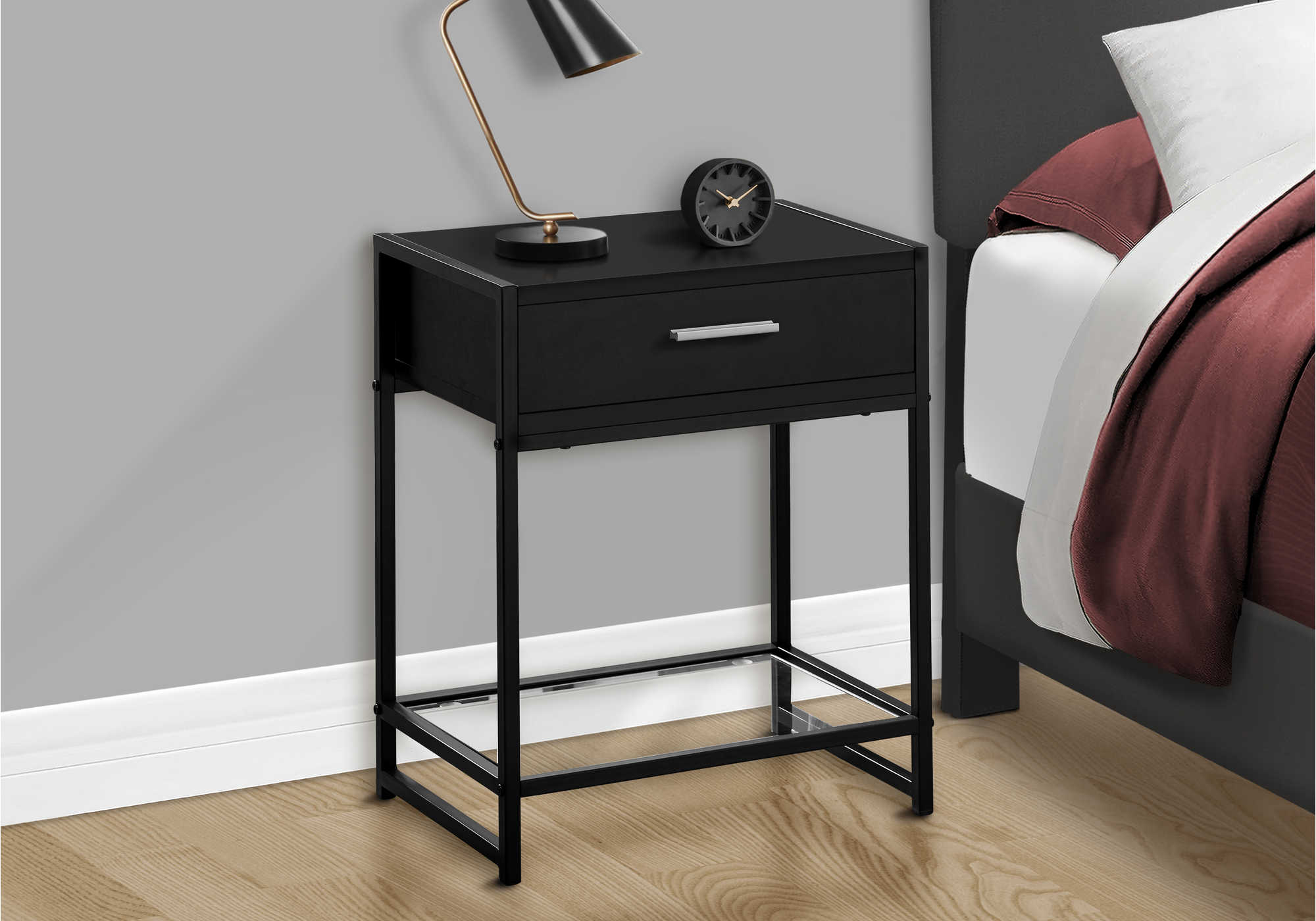 Image of nightstand - 22"h / black / black metal/ tempered glass i 3502.
