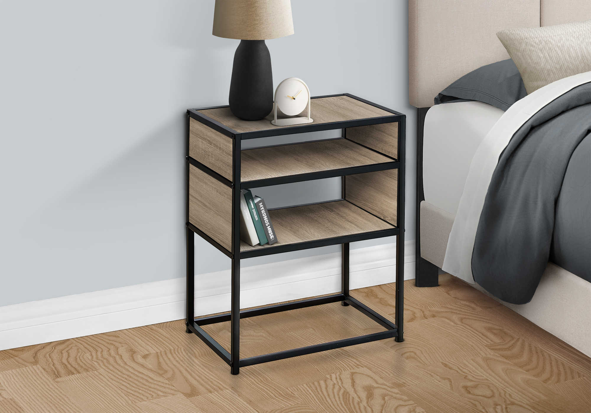 Image of nightstand - 22"h / dark taupe / black metal i 3507.