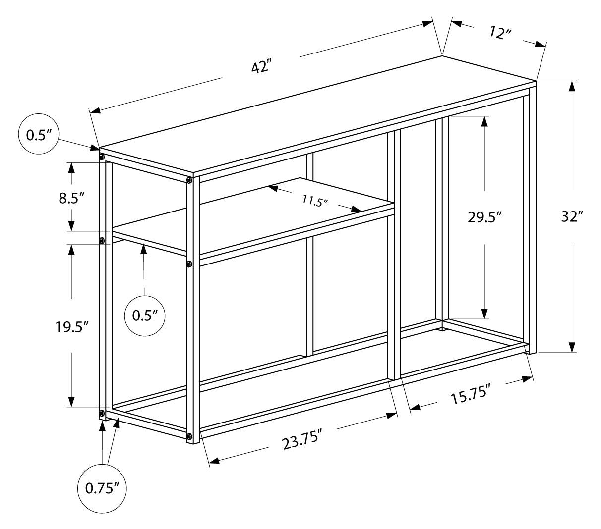 TABLE D'APPOINT - 42"L / CONSOLE D'ENTREE GRIS / NOIR – I 3514.
