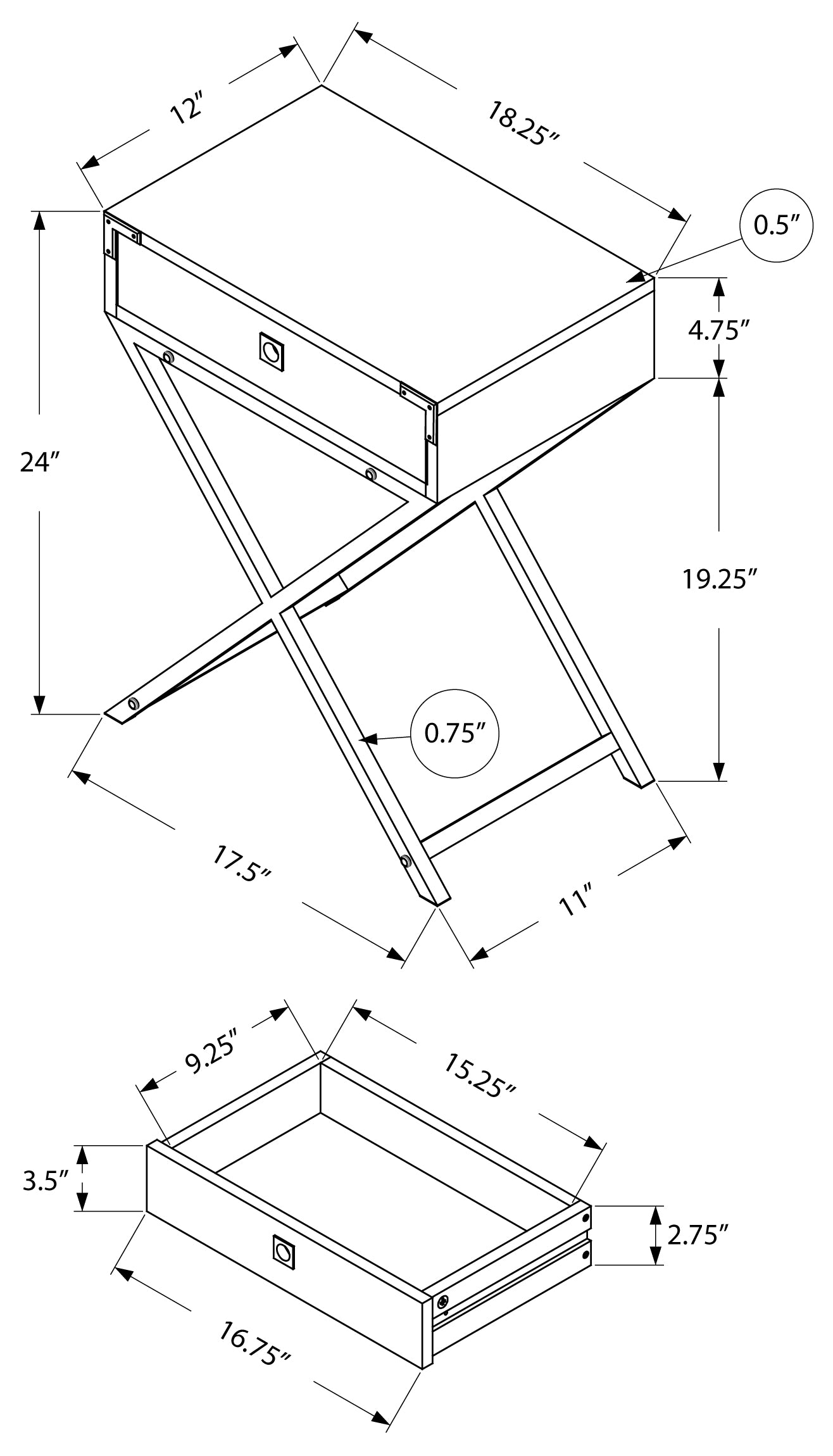 TABLE DE CHEVET - 24"H / ESPRESSO / METAL OR – I 3556.