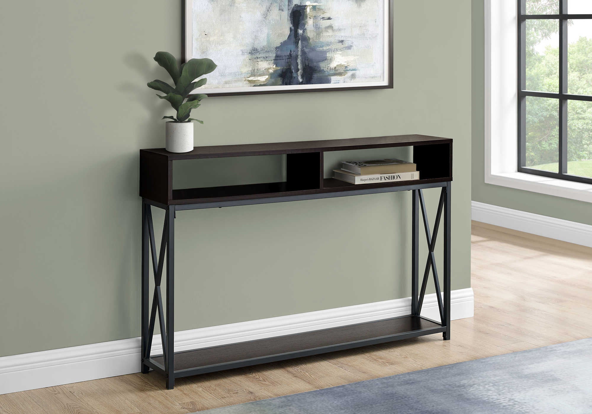 TABLE D'APPOINT - 48"L / CONSOLE D'ENTREE ESPRESSO / NOIR – I 3574.