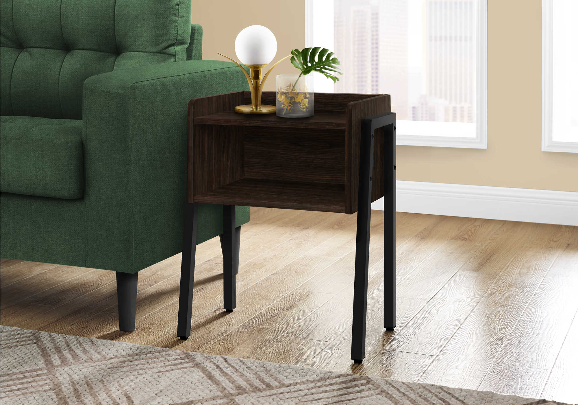 TABLE DE CHEVET - 23"H / ESPRESSO / METAL NOIR – I 3593.