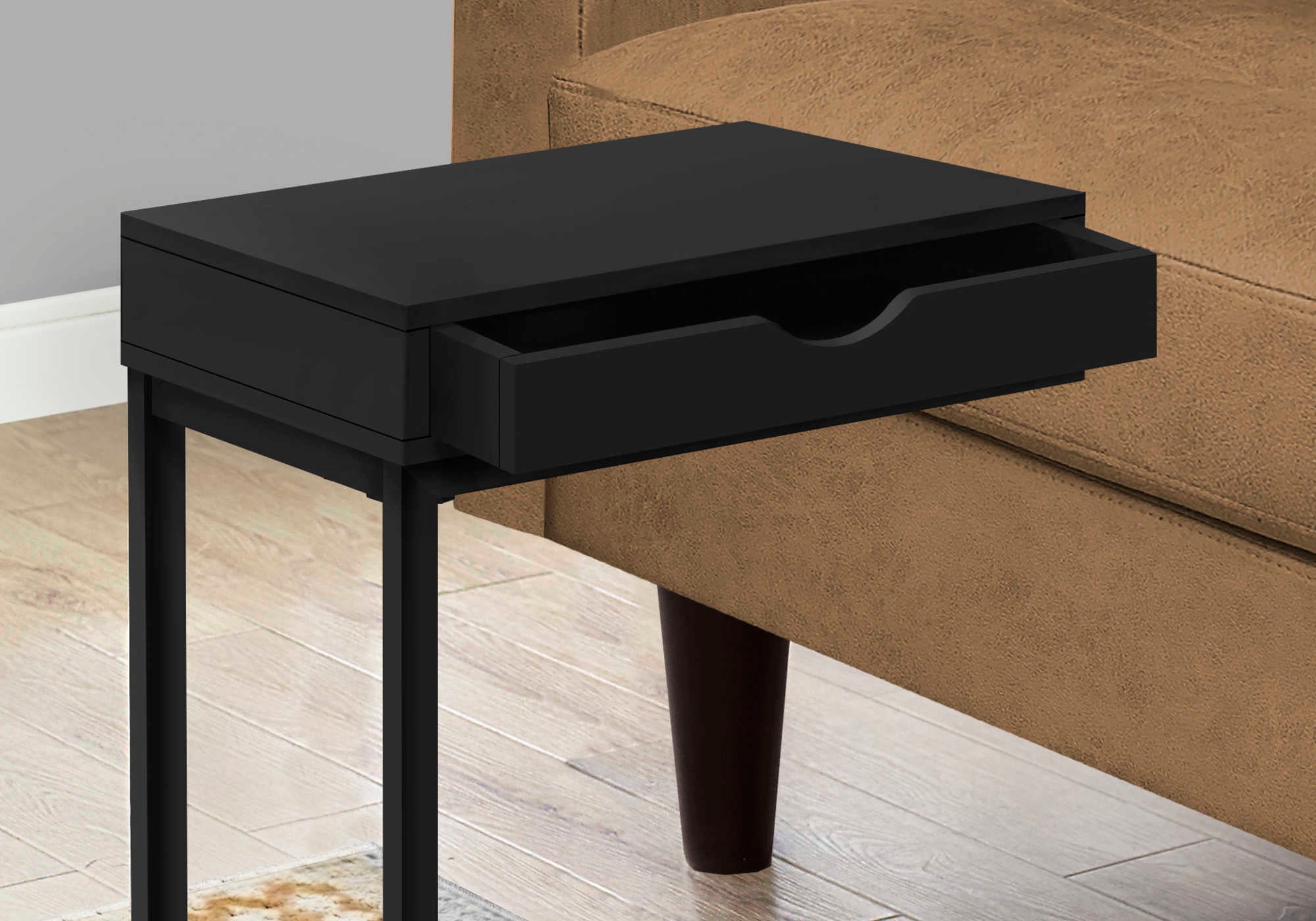 TABLE DE CHEVET - NOIR / METAL NOIR ET TIROIR – I 3600.