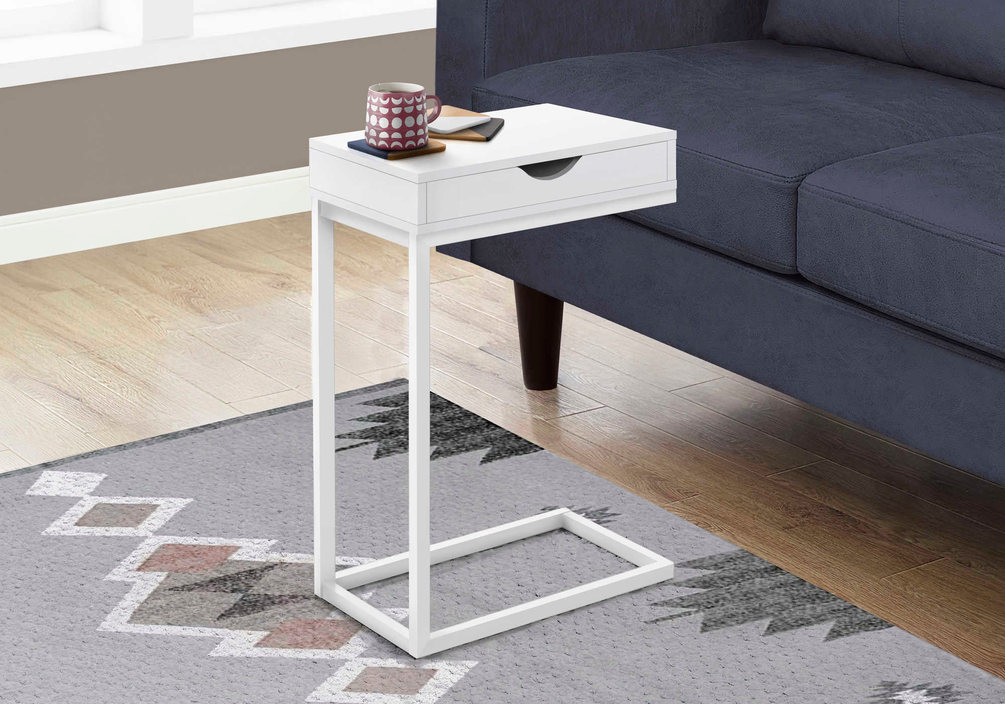 TABLE DE CHEVET - BLANC / METAL BLANC ET TIROIR – I 3601.