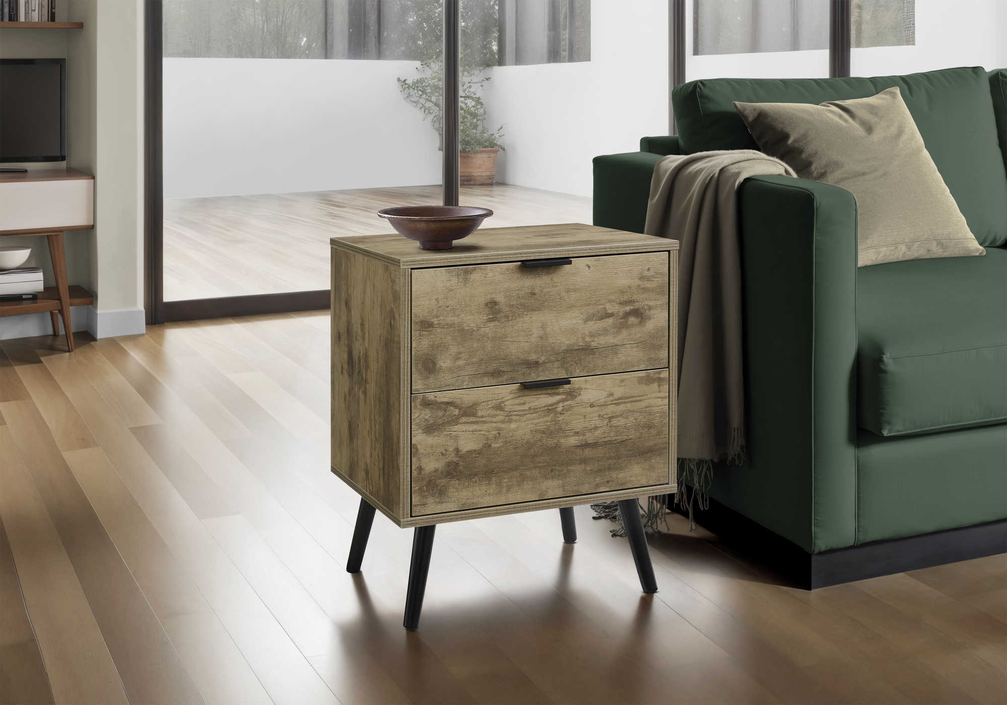 TABLE DE CHEVET - 24"H / BRUN PALE AVEC 2 TIROIRS – I 3609.