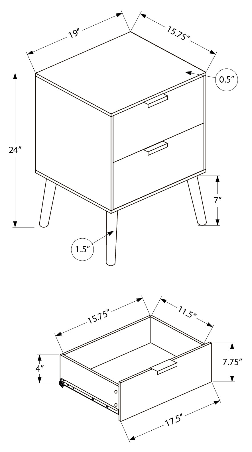 TABLE D'APPOINT - 24"H / BRUN PALE AVEC 2 TIROIRS – I 3609