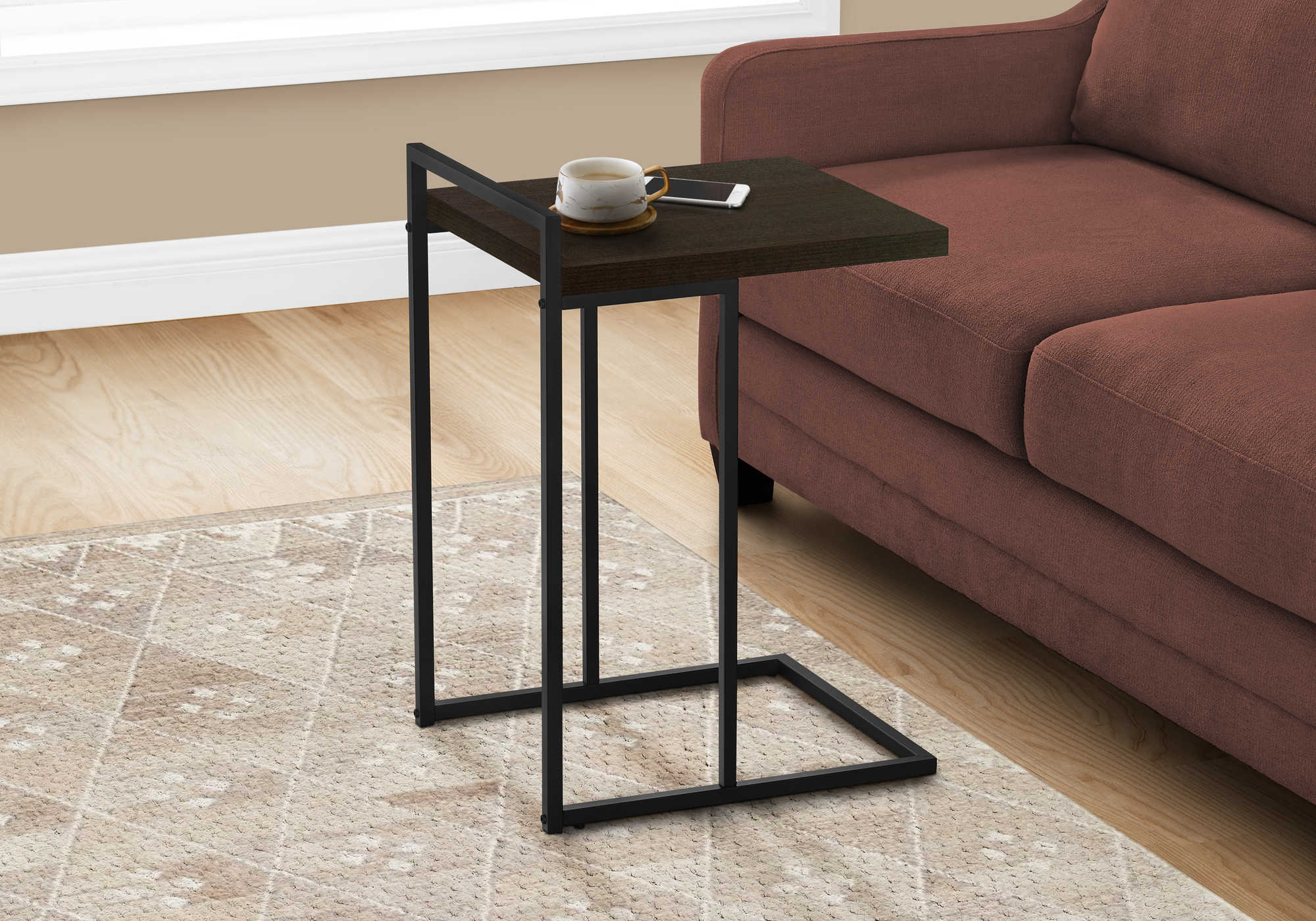 TABLE DE CHEVET - 25"H / ESPRESSO / METAL NOIR – I 3635.