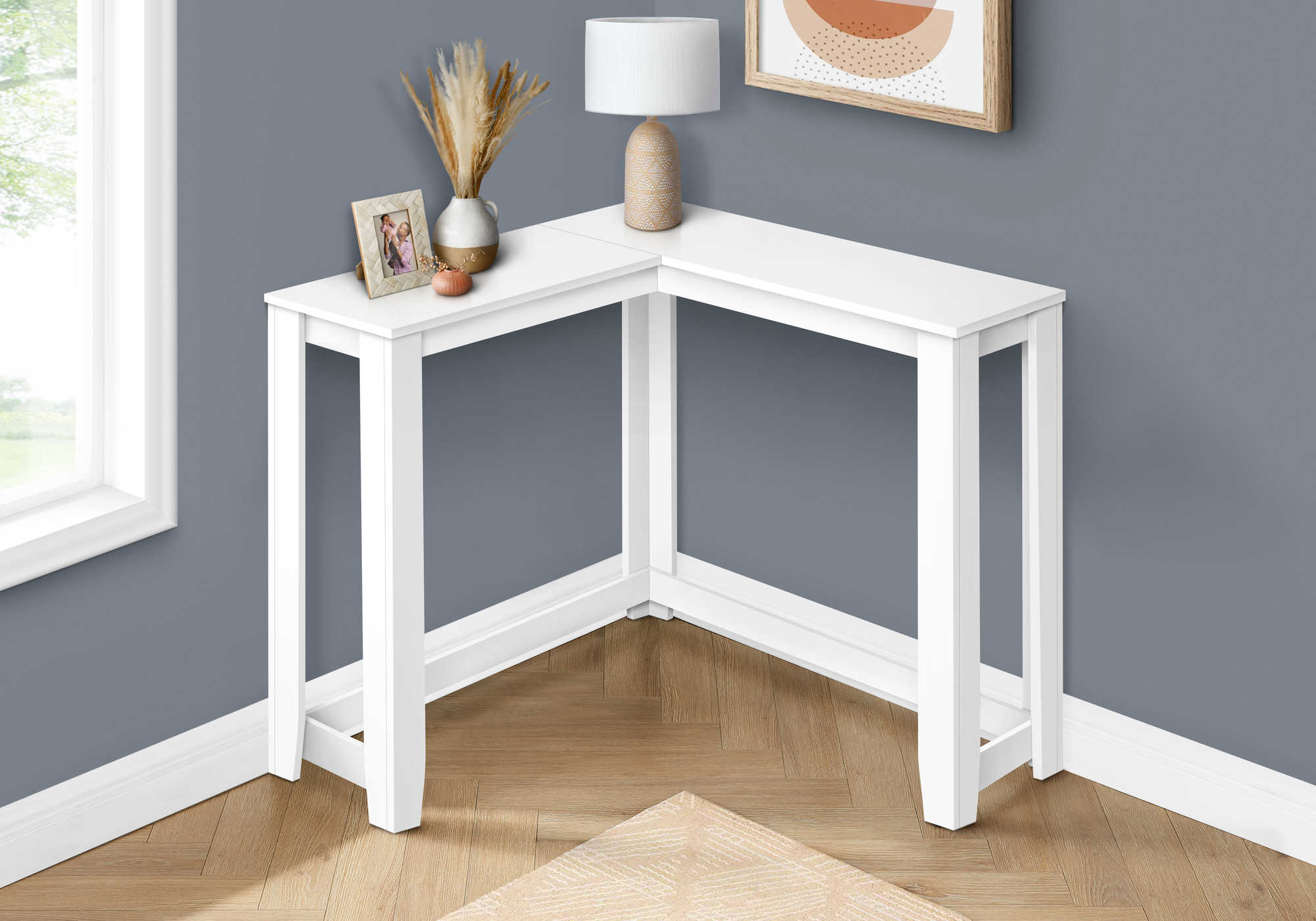 TABLE D'APPOINT - 48"L / CONSOLE DE COIN BLANC – I 3656.
