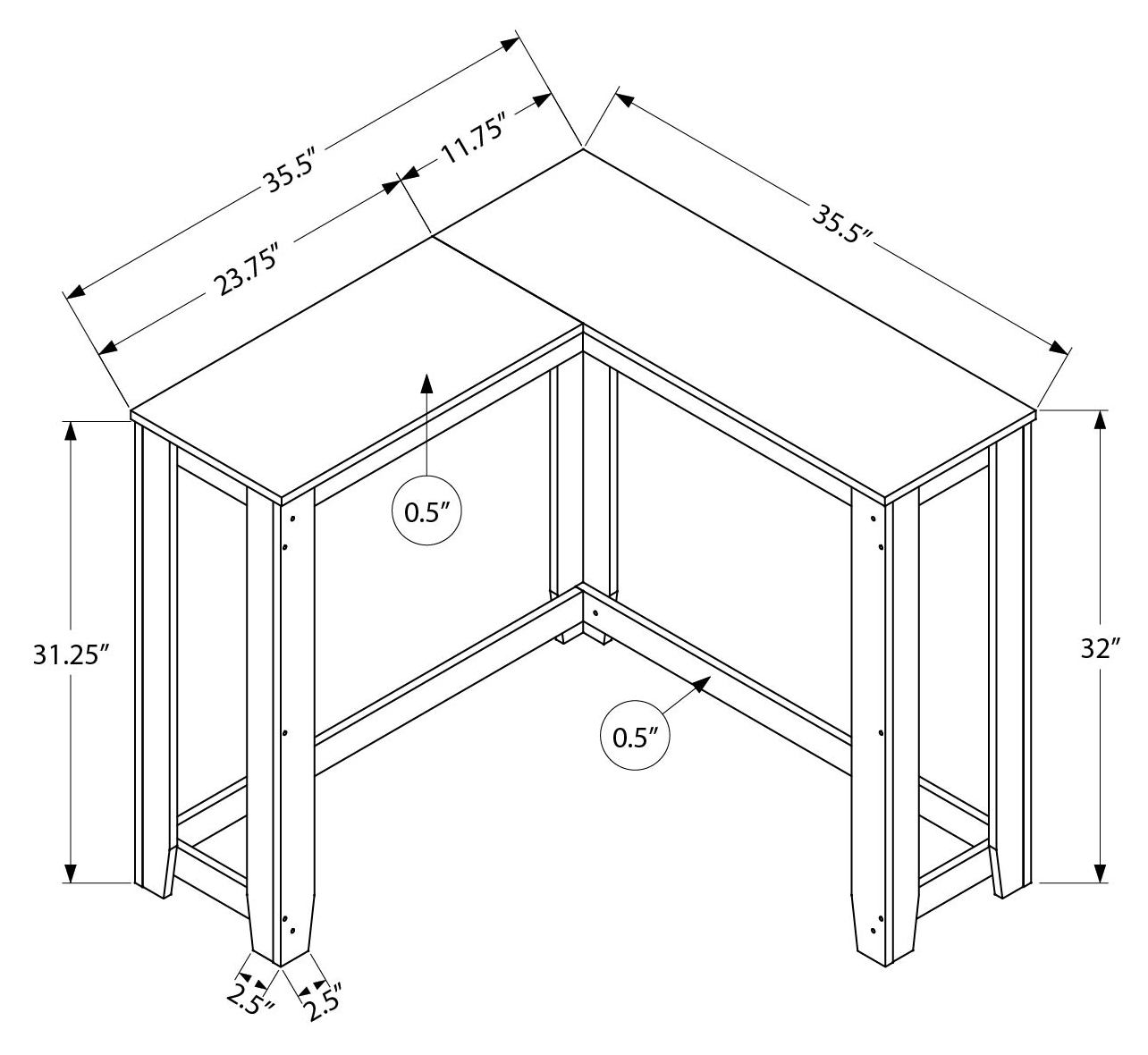 TABLE D'APPOINT - 48"L / CONSOLE DE COIN BLANC – I 3656.