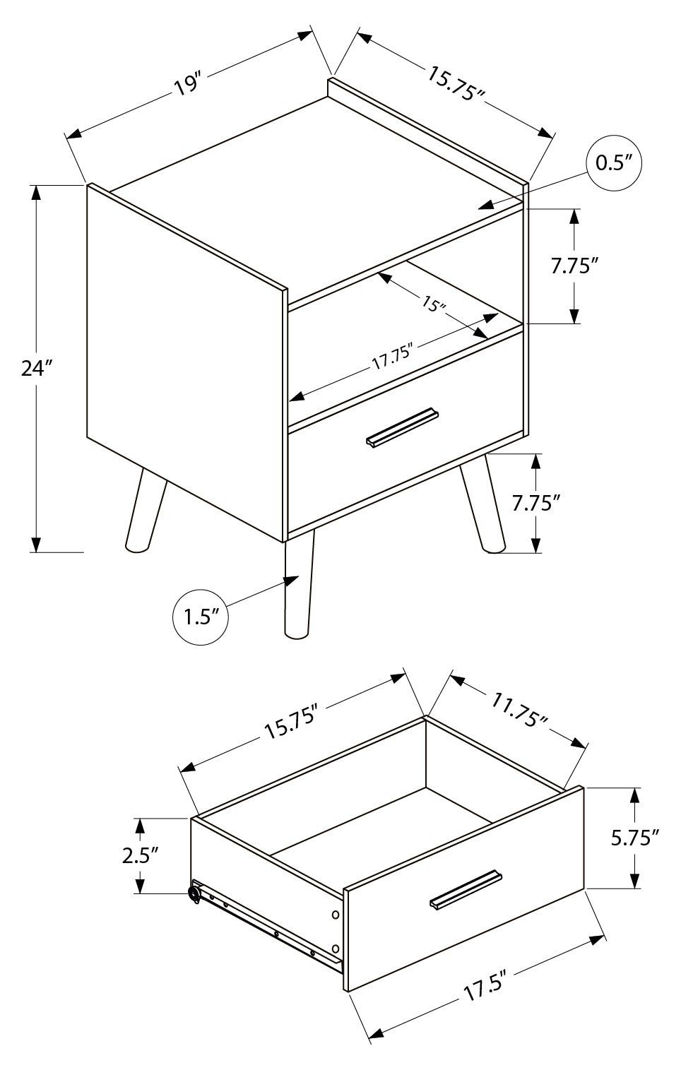 TABLE D'APPOINT - 24"H / NOIR AVEC 1 TIROIR – I 3667
