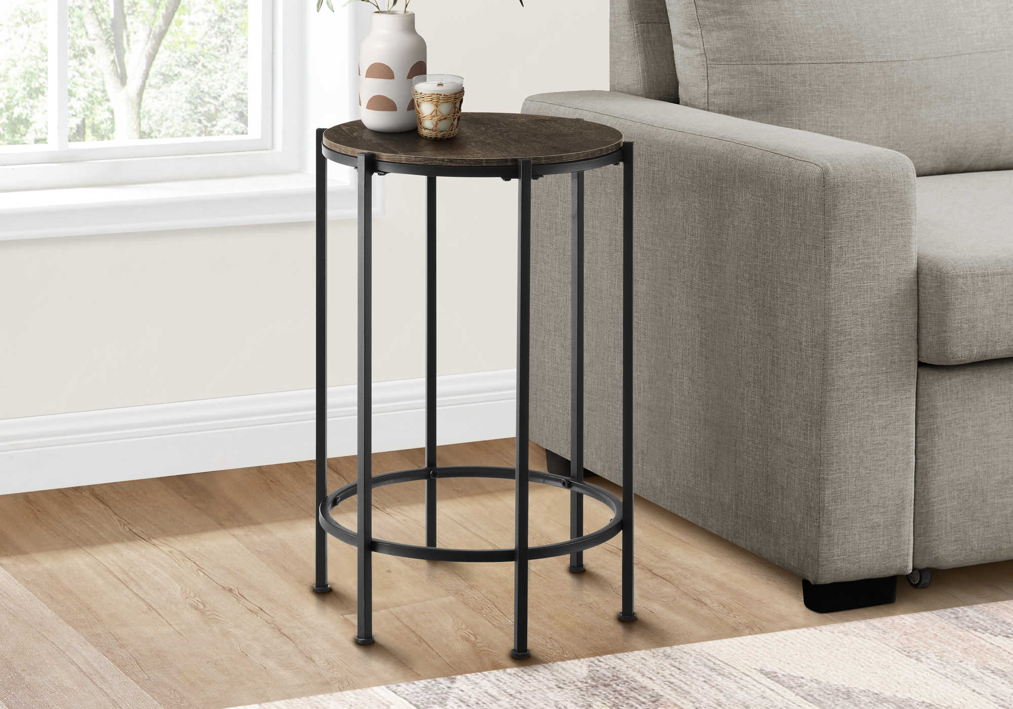 TABLE D'APPOINT - 24"H / CHENE FONCE / METAL NOIR – I 3756