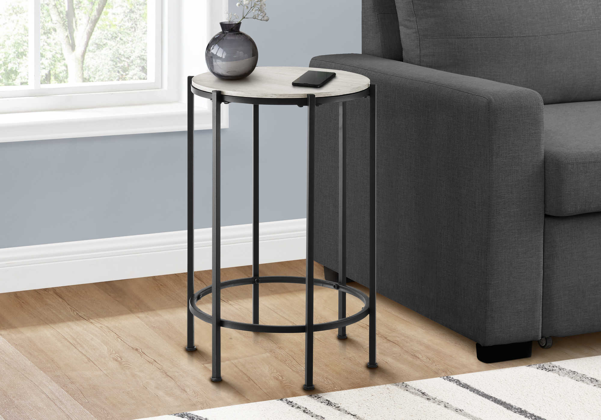TABLE D'APPOINT - 24"H / CHENE PALE / METAL NOIR – I 3757