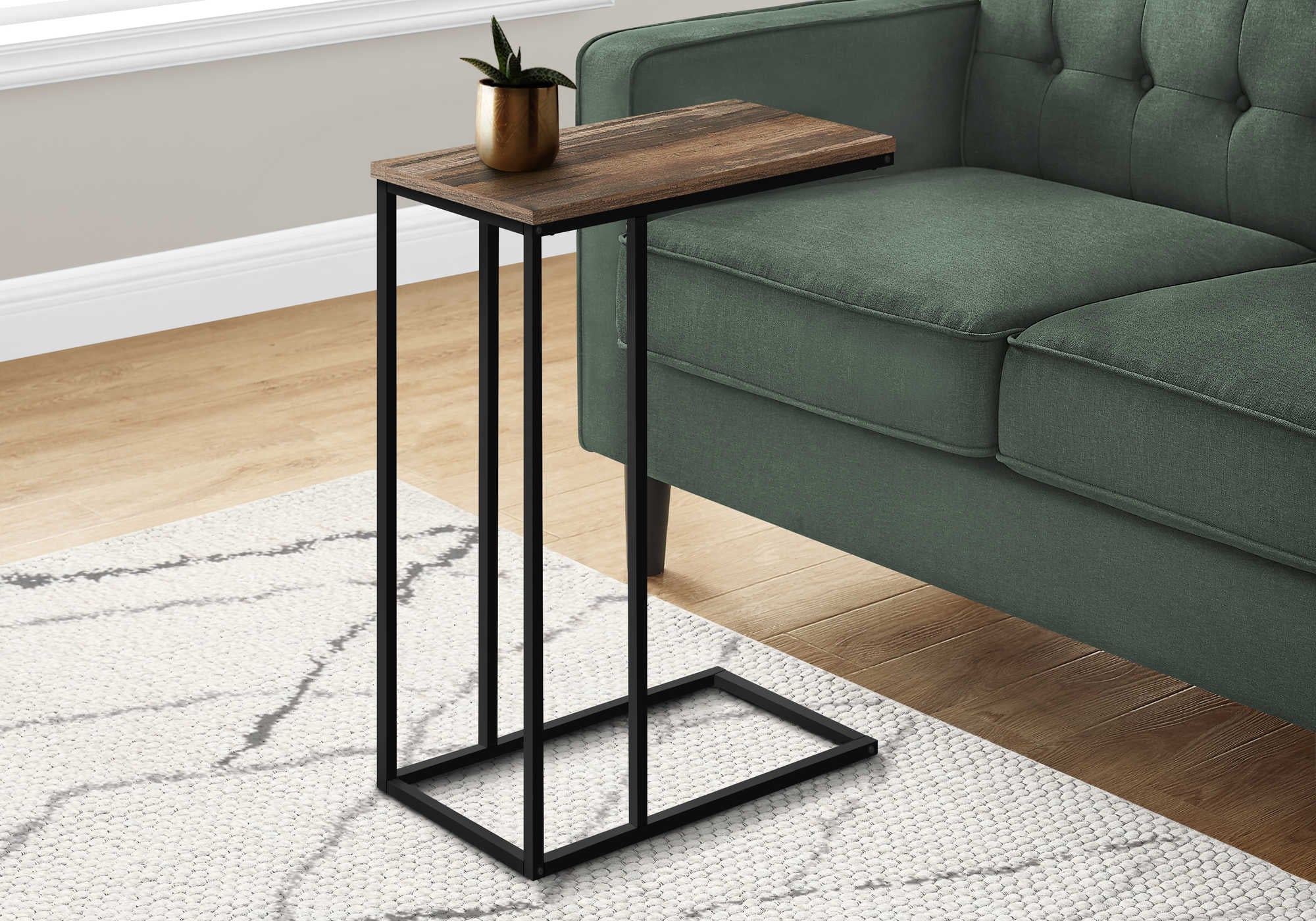 TABLE DE CHEVET - 25"H / FAUX BOIS BRUN / METAL NOIR – I 3764.