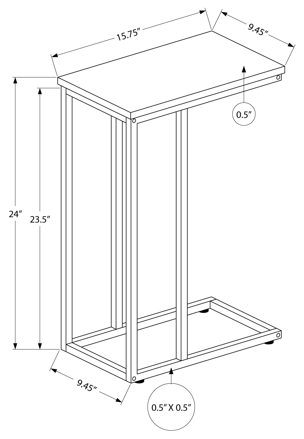 TABLE DE CHEVET - 25"H / TAUPE FONCE / METAL NOIR – I 3766.