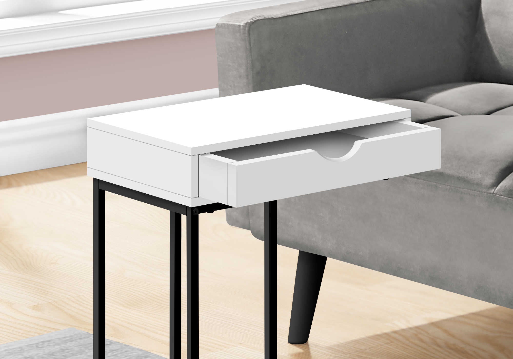 TABLE DE CHEVET - 25"H / BLANC / METAL NOIR – I 3770.