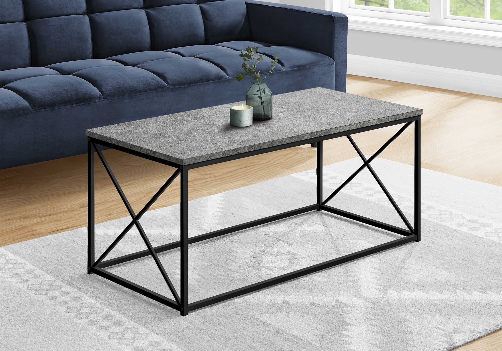 Image of coffee table - 40"l / grey stone-look / black metal i 3785.