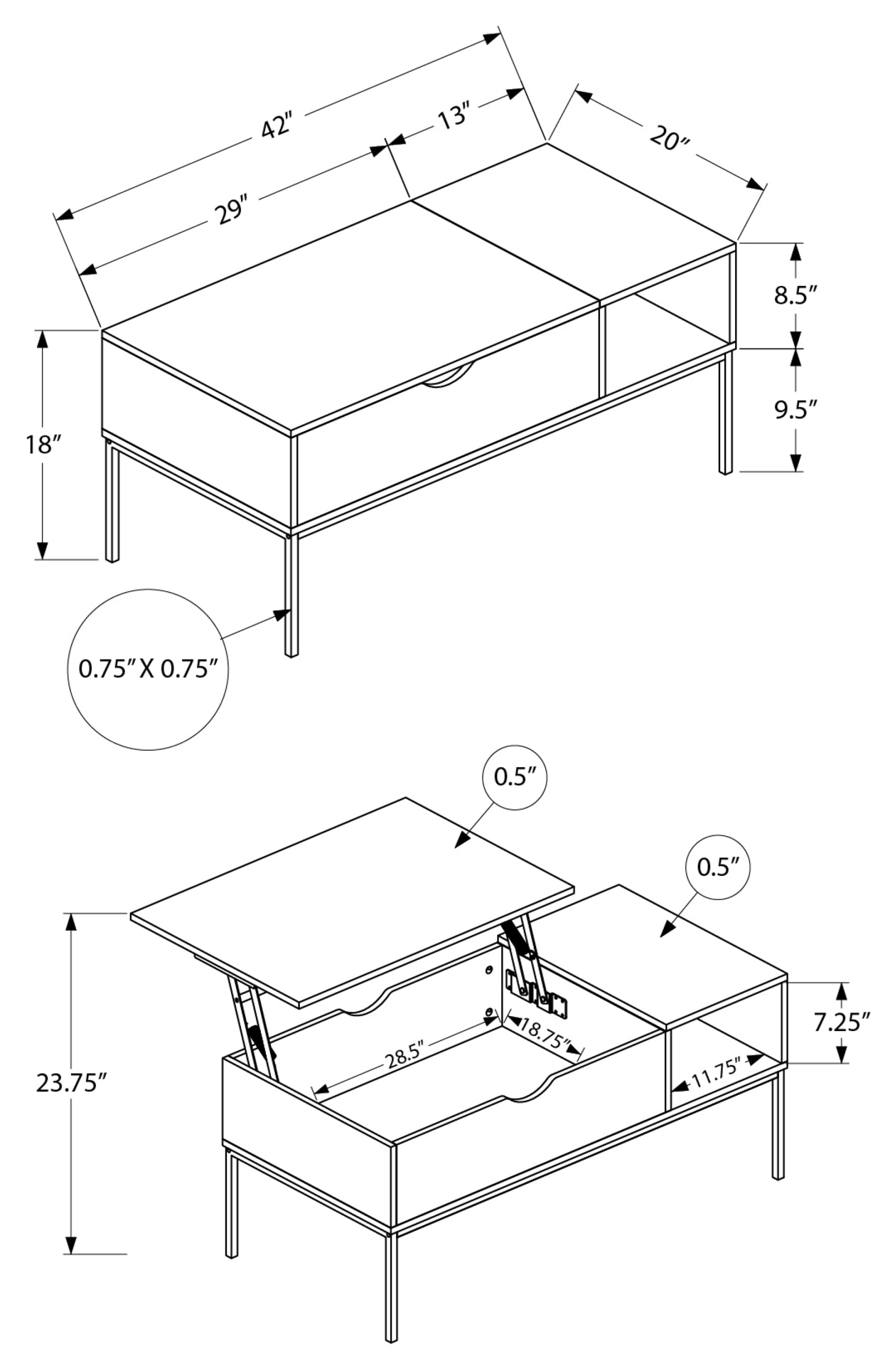 TABLE DE SALON - 42"L / DESSUS MONTANT CHENE PALE / NOIR – I 3807