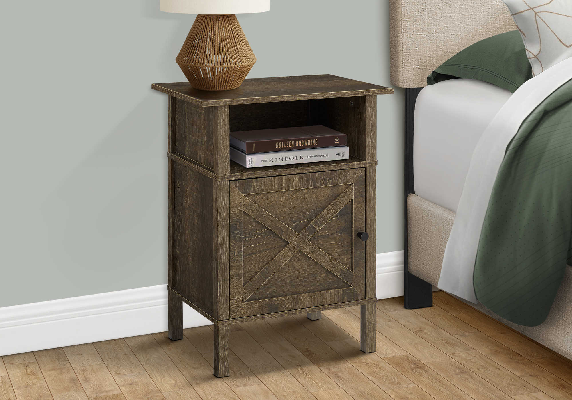 TABLE D'APPOINT - 24"H / CHENE FONCE / METAL NOIR – I 3811