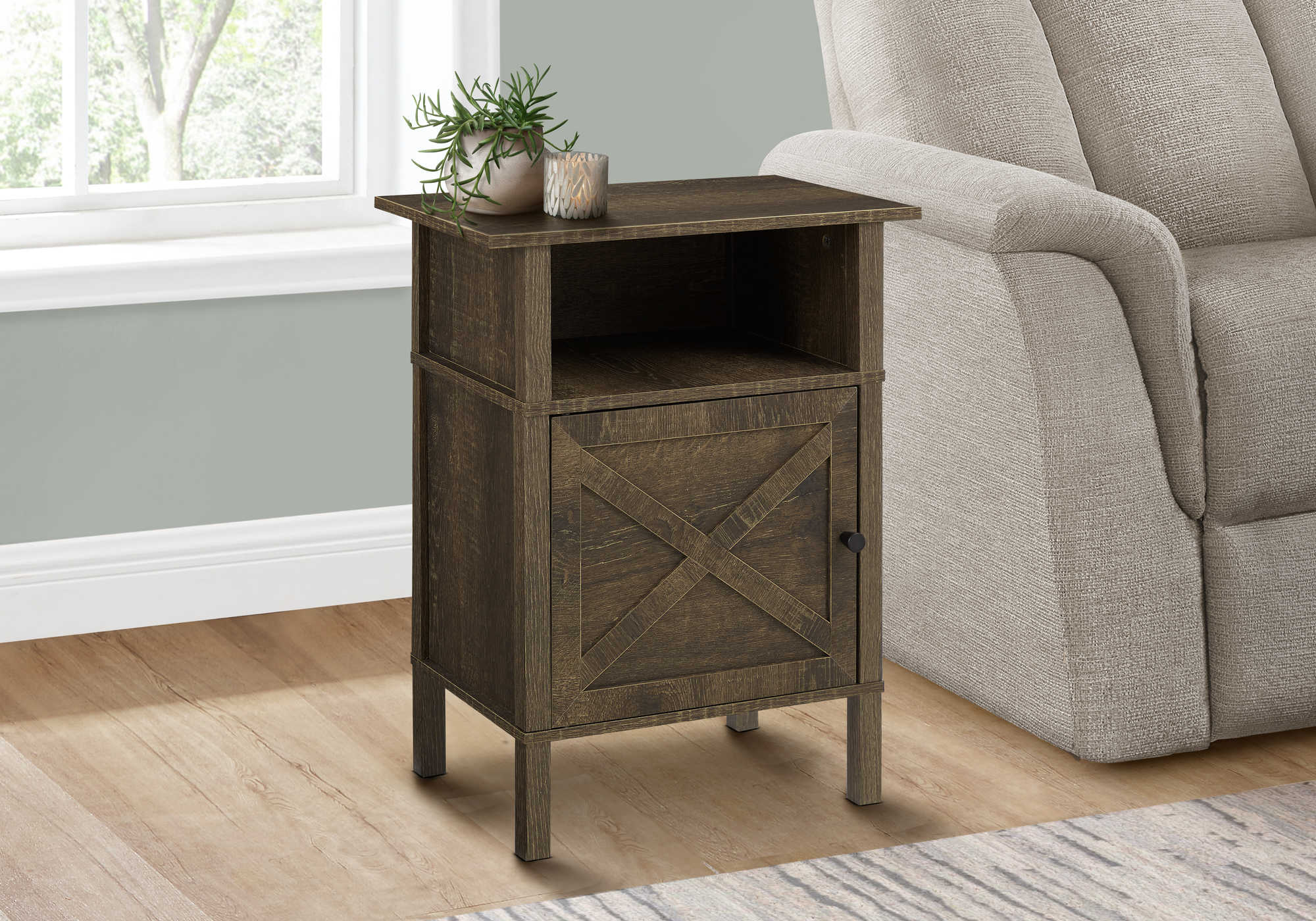 TABLE D'APPOINT - 24"H / CHENE FONCE / METAL NOIR – I 3811