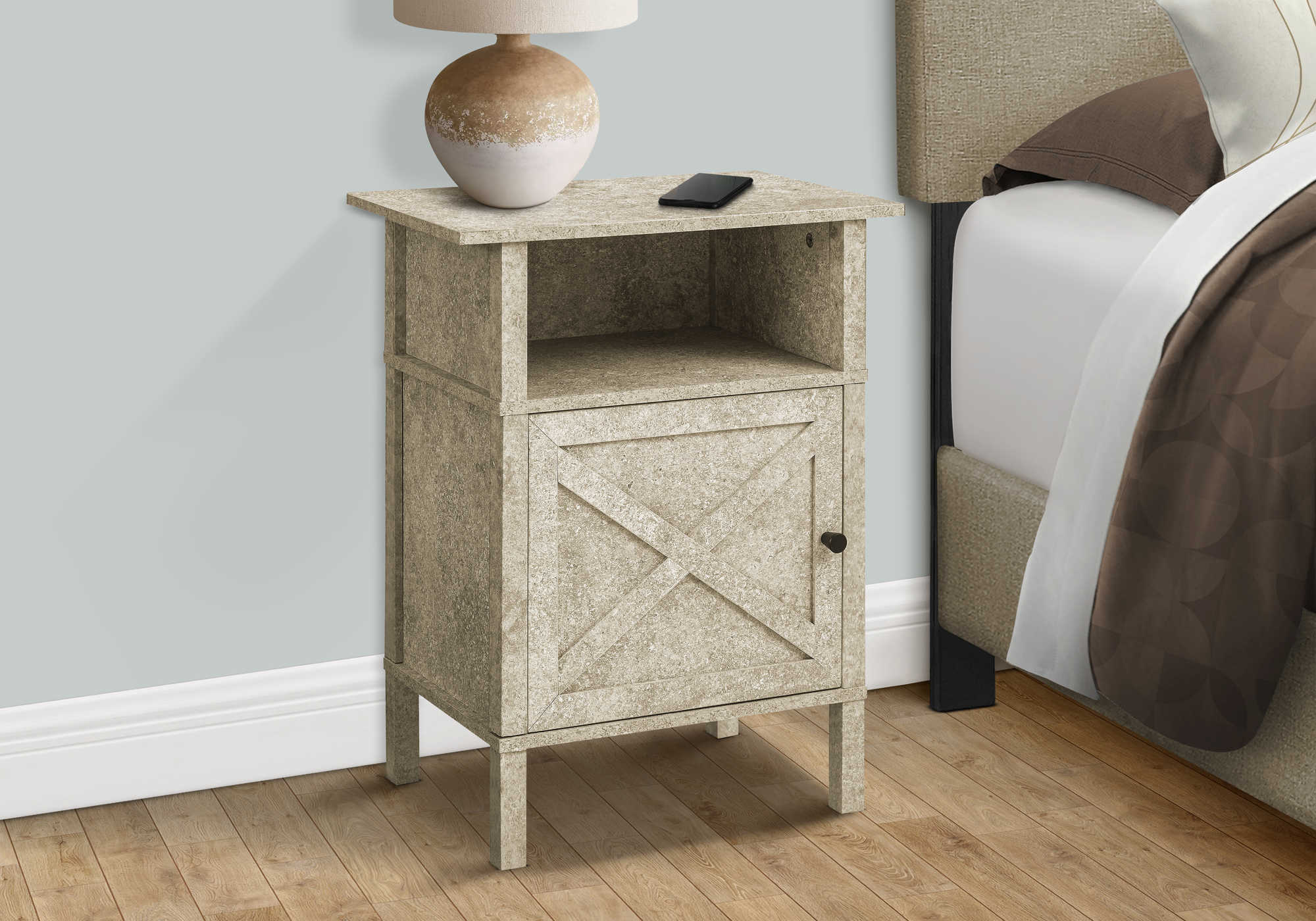 TABLE D'APPOINT - 24"H / PIERRE CREME / METAL NOIR – I 3813